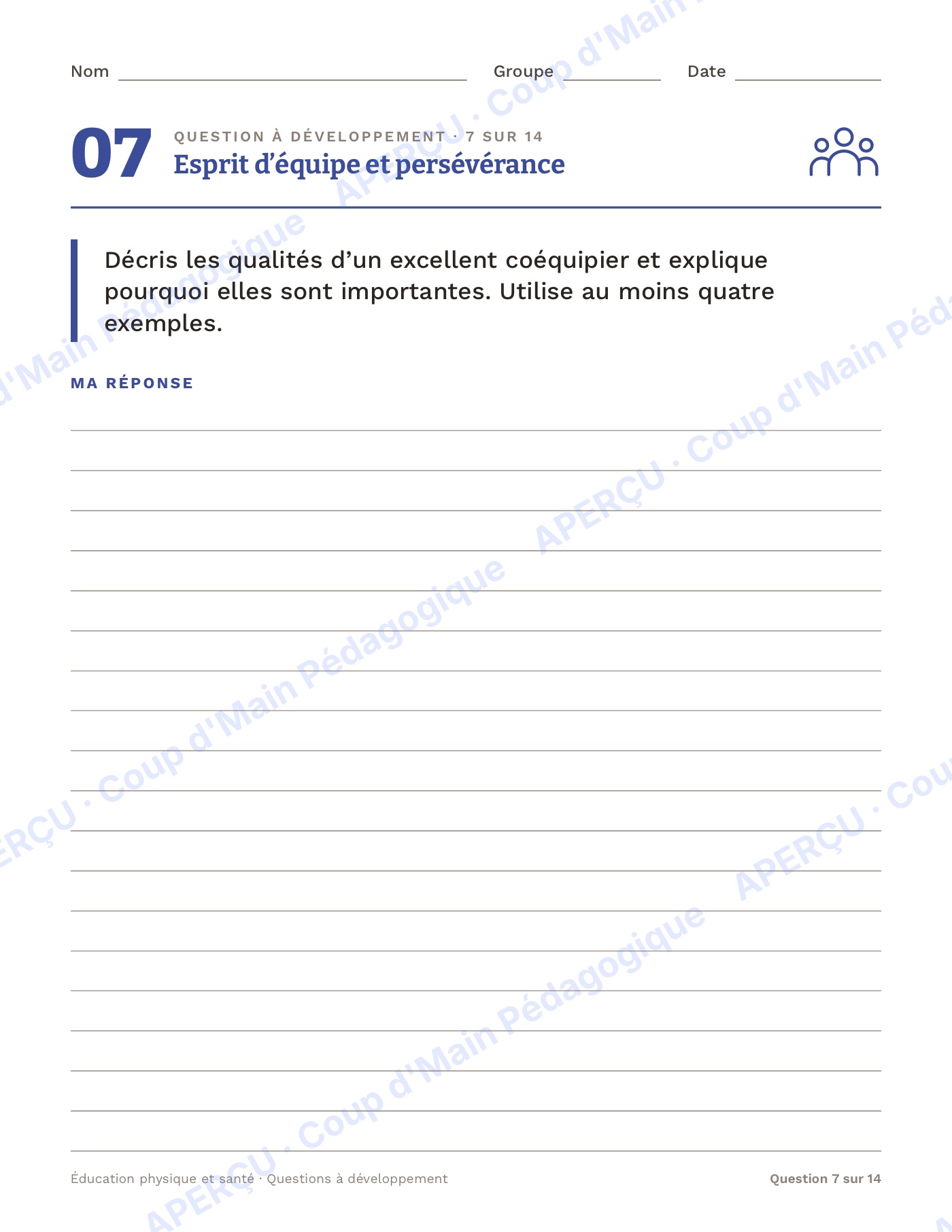 Page 7 — Questions à développement en ÉPS — 7e-12e année