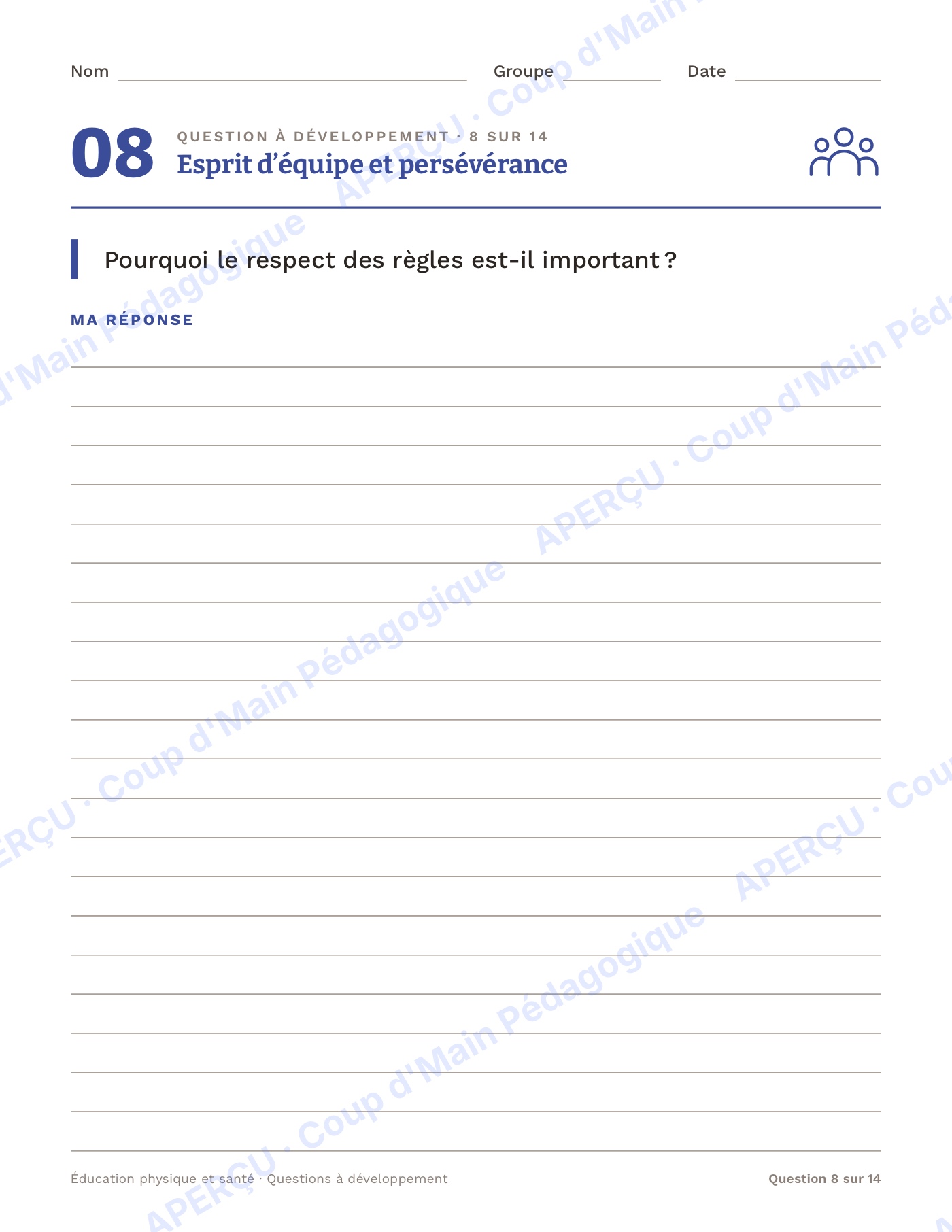 Page 8 — Questions à développement en ÉPS — 7e-12e année