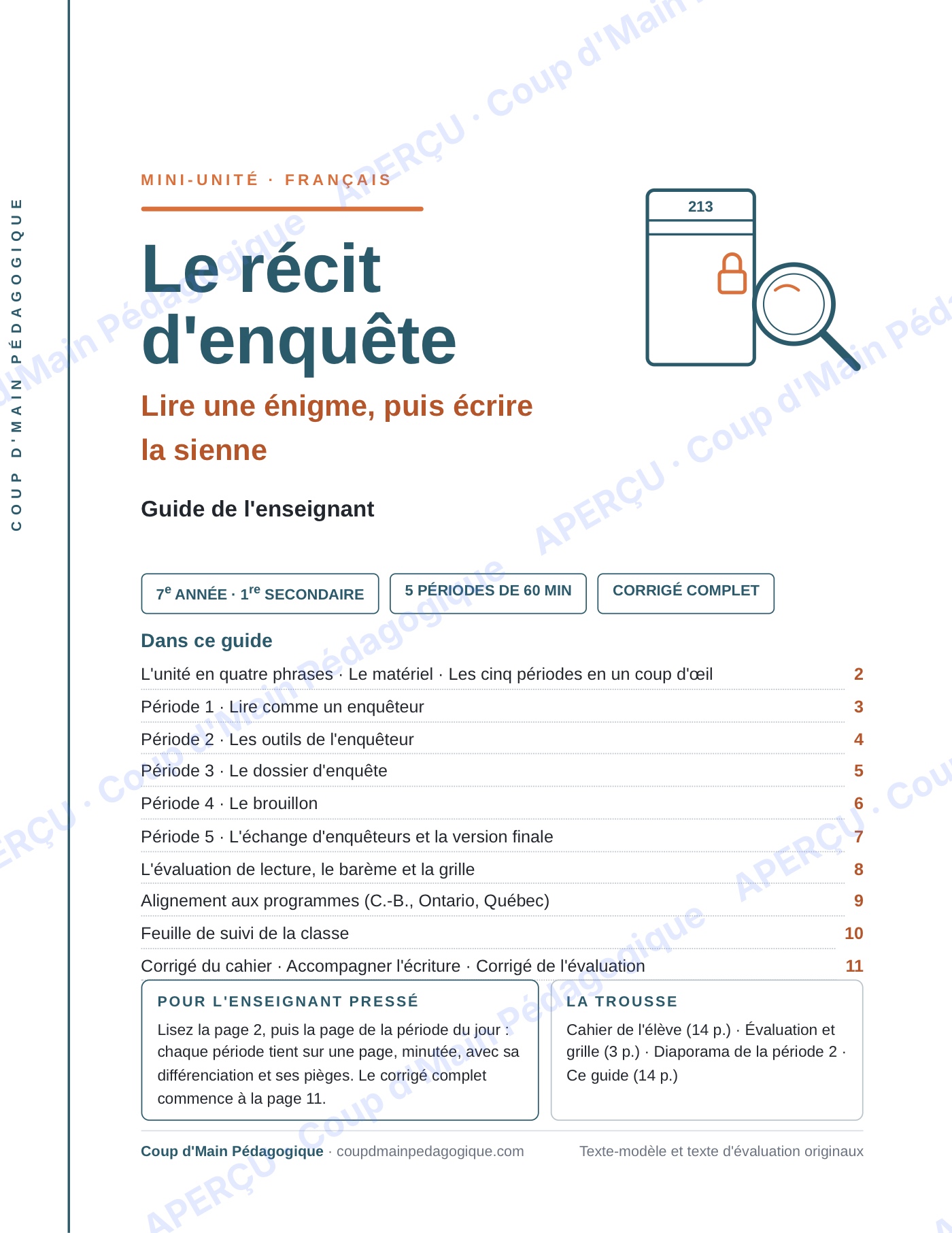Page 1 — Le récit d'enquête — 7e année, unité complète