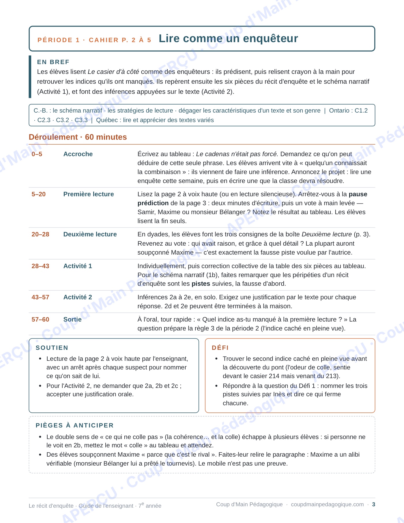Page 3 — Le récit d'enquête — 7e année, unité complète