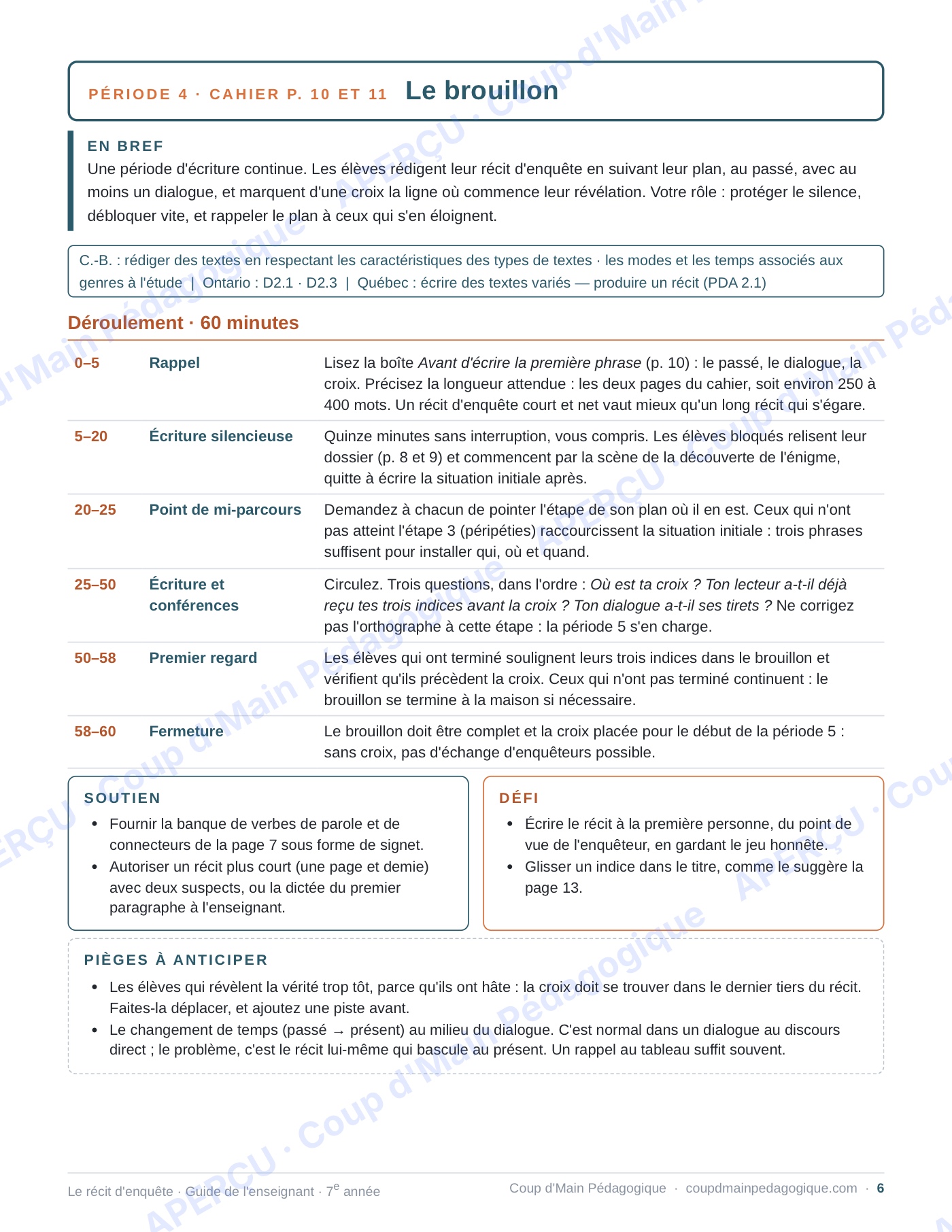 Page 6 — Le récit d'enquête — 7e année, unité complète