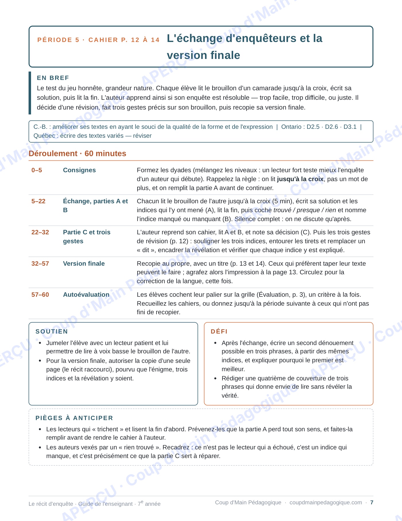 Page 7 — Le récit d'enquête — 7e année, unité complète