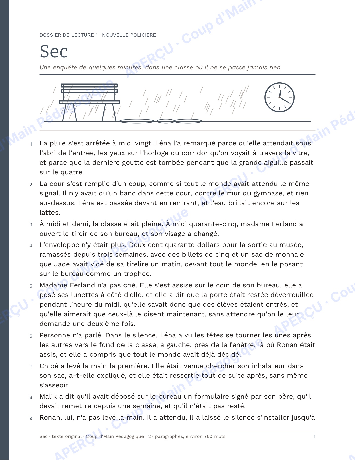 Page 1 — La nouvelle littéraire — 6e-9e année, unité
