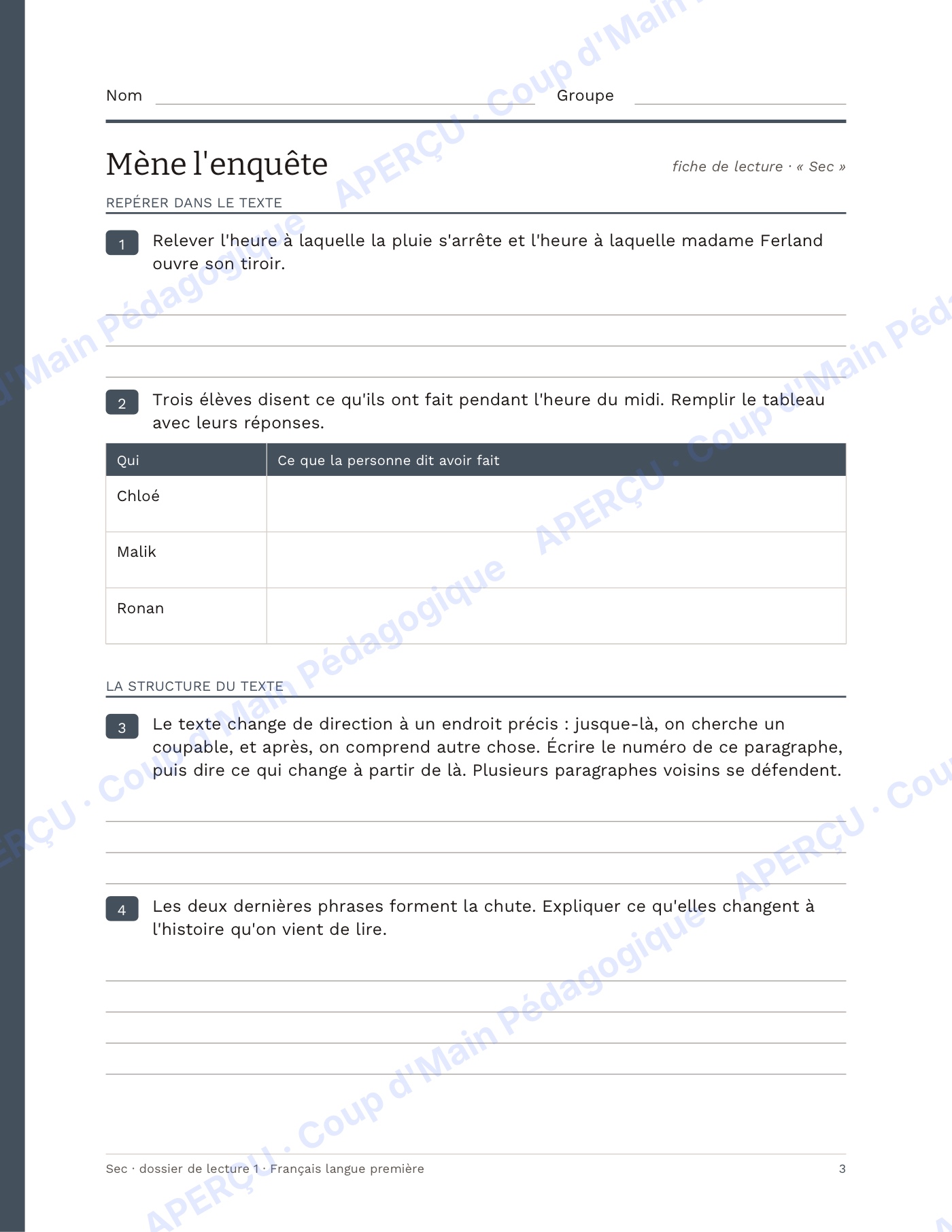 Page 3 — La nouvelle littéraire — 6e-9e année, unité