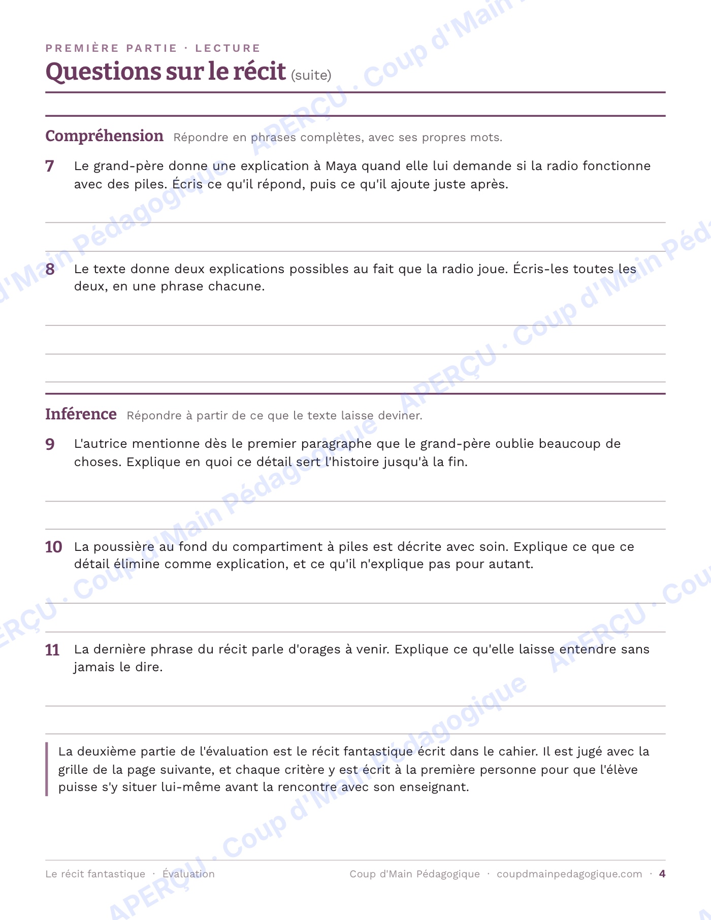 Page 4 — Le récit fantastique — 5e année, unité complète