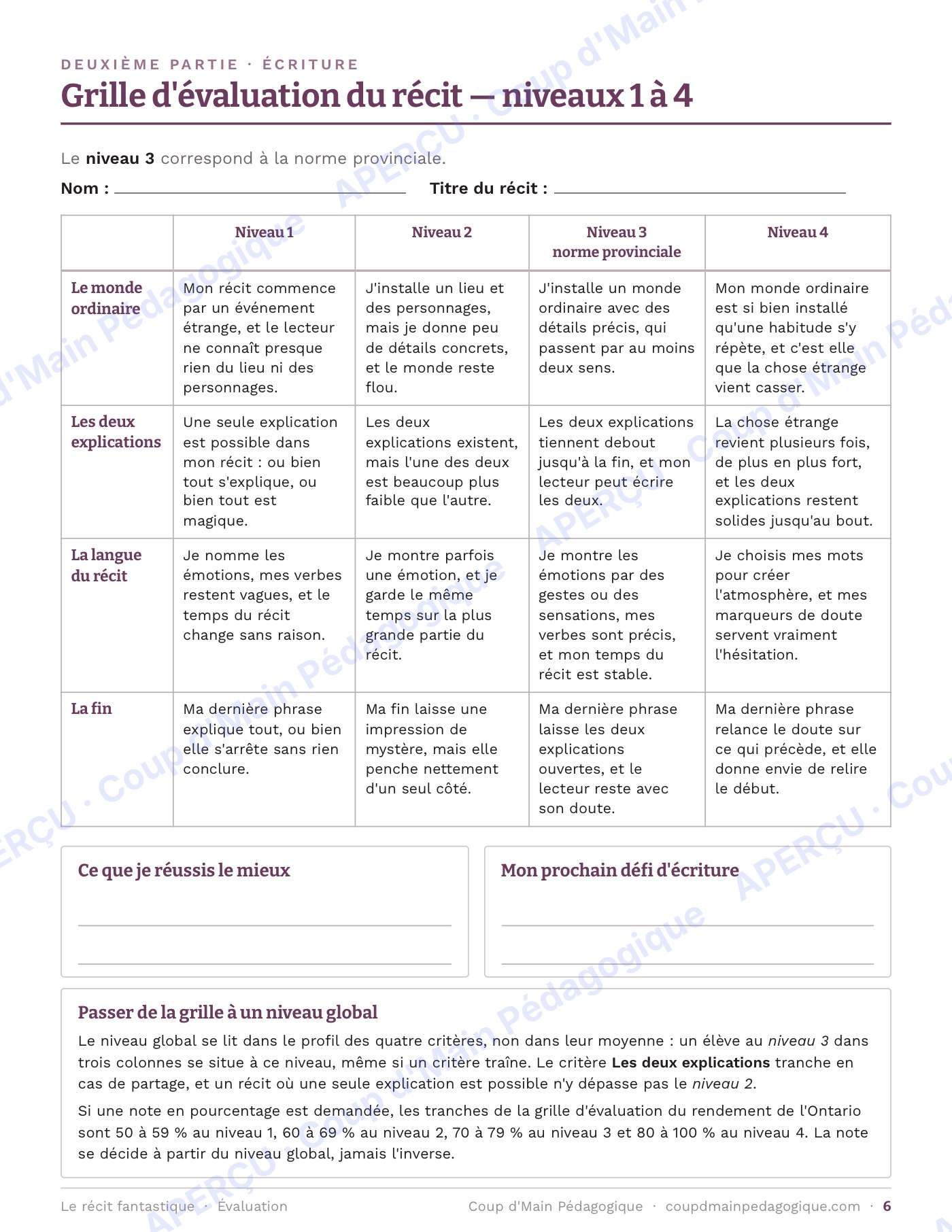 Page 6 — Le récit fantastique — 5e année, unité complète