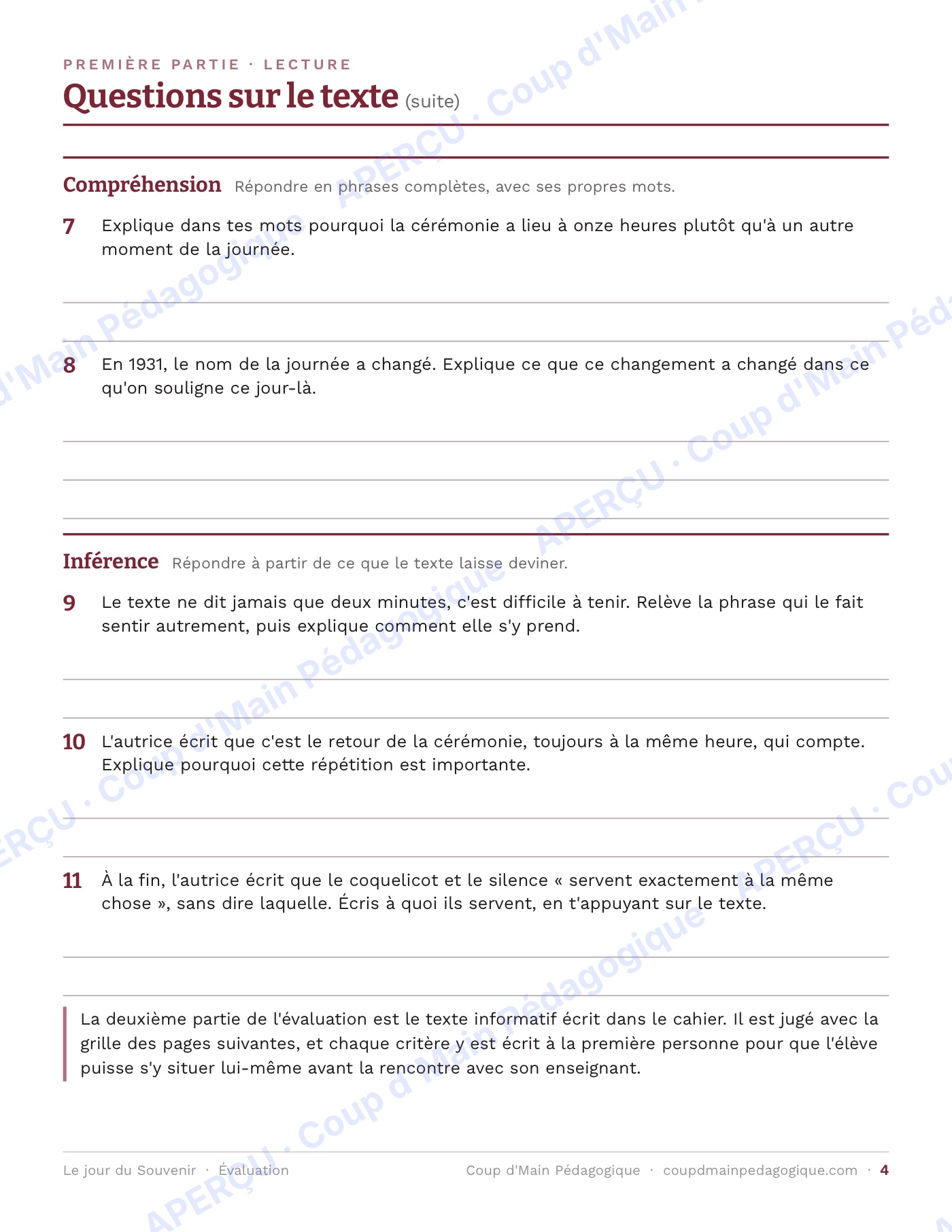 Page 4 — Le jour du Souvenir — 5e-6e, texte informatif