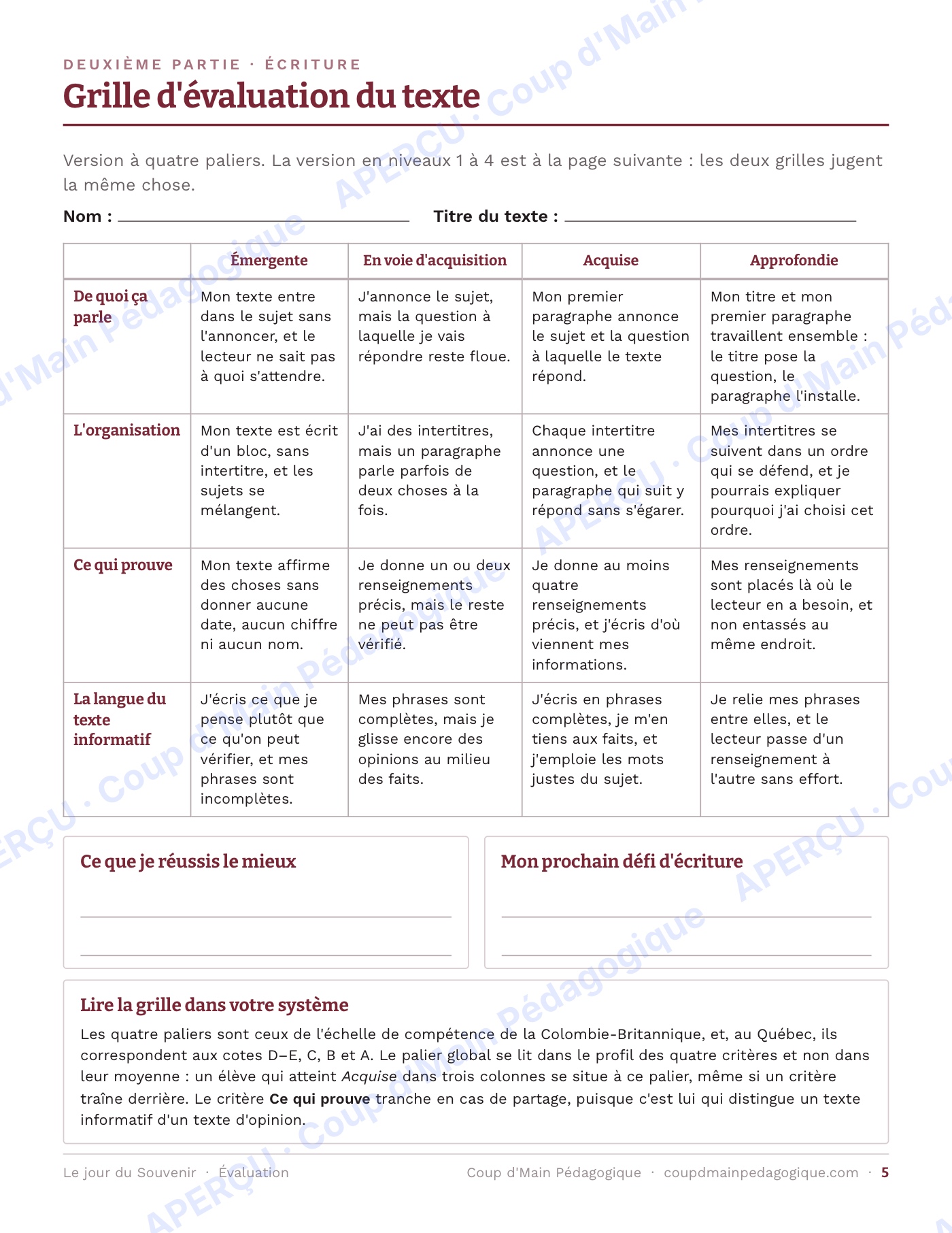 Page 5 — Le jour du Souvenir — 5e-6e, texte informatif