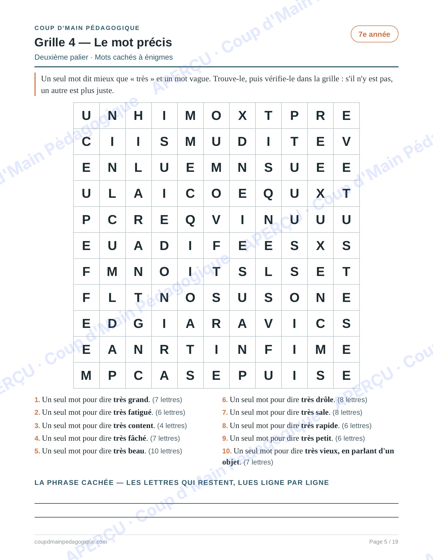 Page 5 — Enrichissement du vocabulaire — 5e-8e, 15 grilles