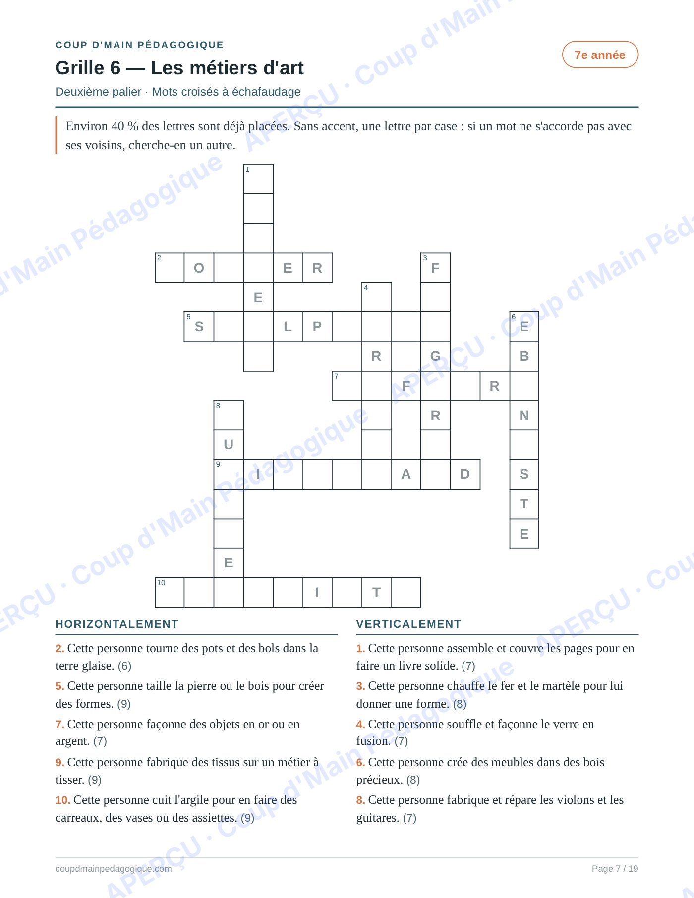 Page 7 — Enrichissement du vocabulaire — 5e-8e, 15 grilles