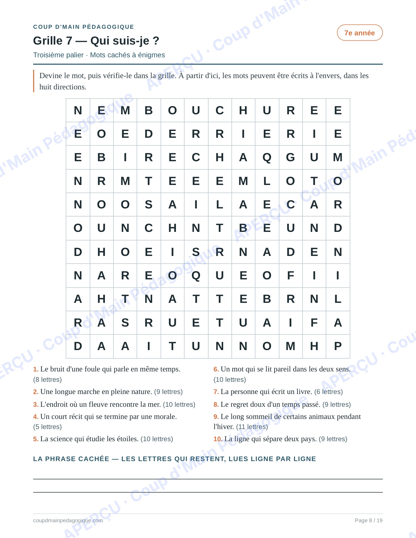 Page 8 — Enrichissement du vocabulaire — 5e-8e, 15 grilles