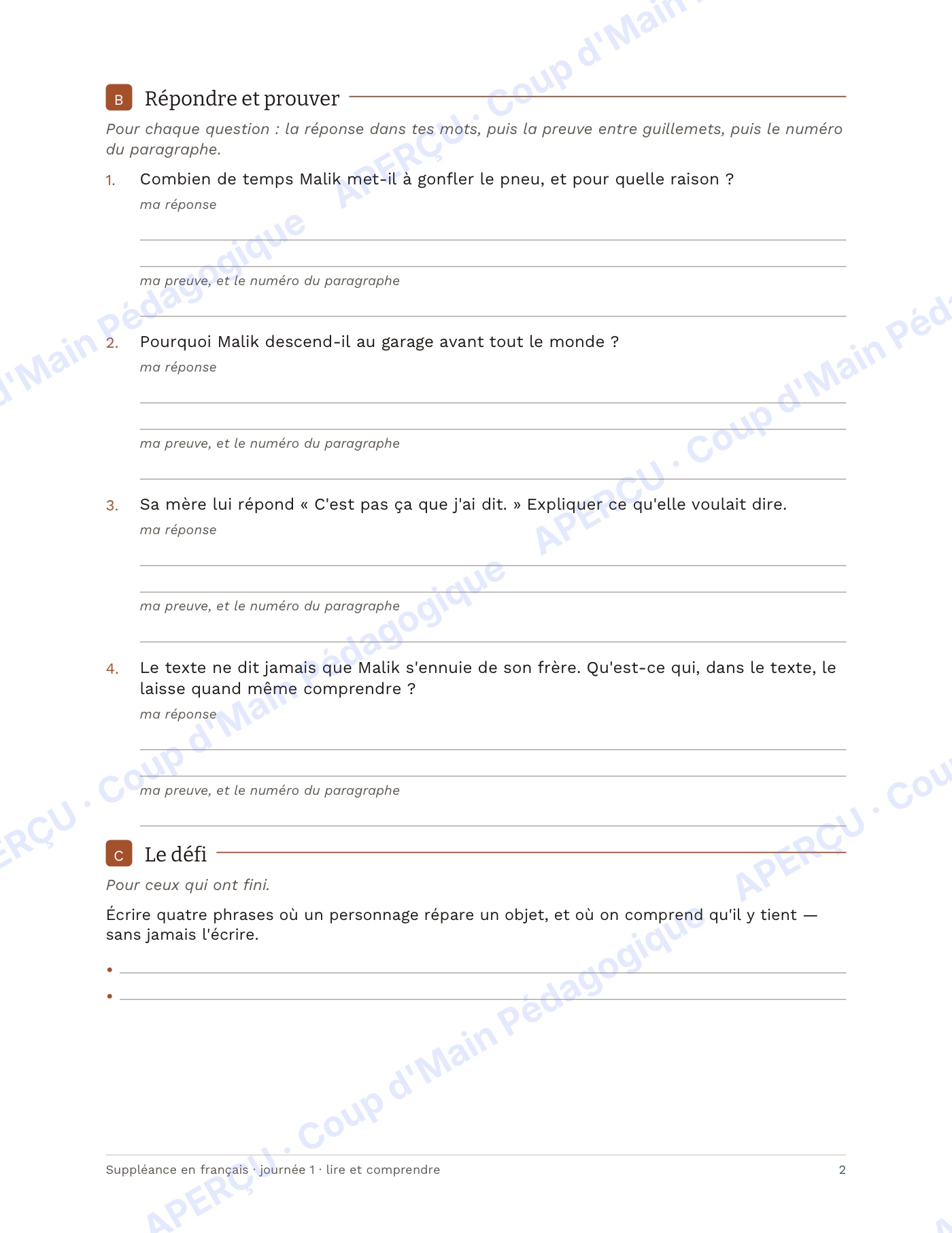 Page 2 — Suppléance en français — 6e-8e année, 5 journées