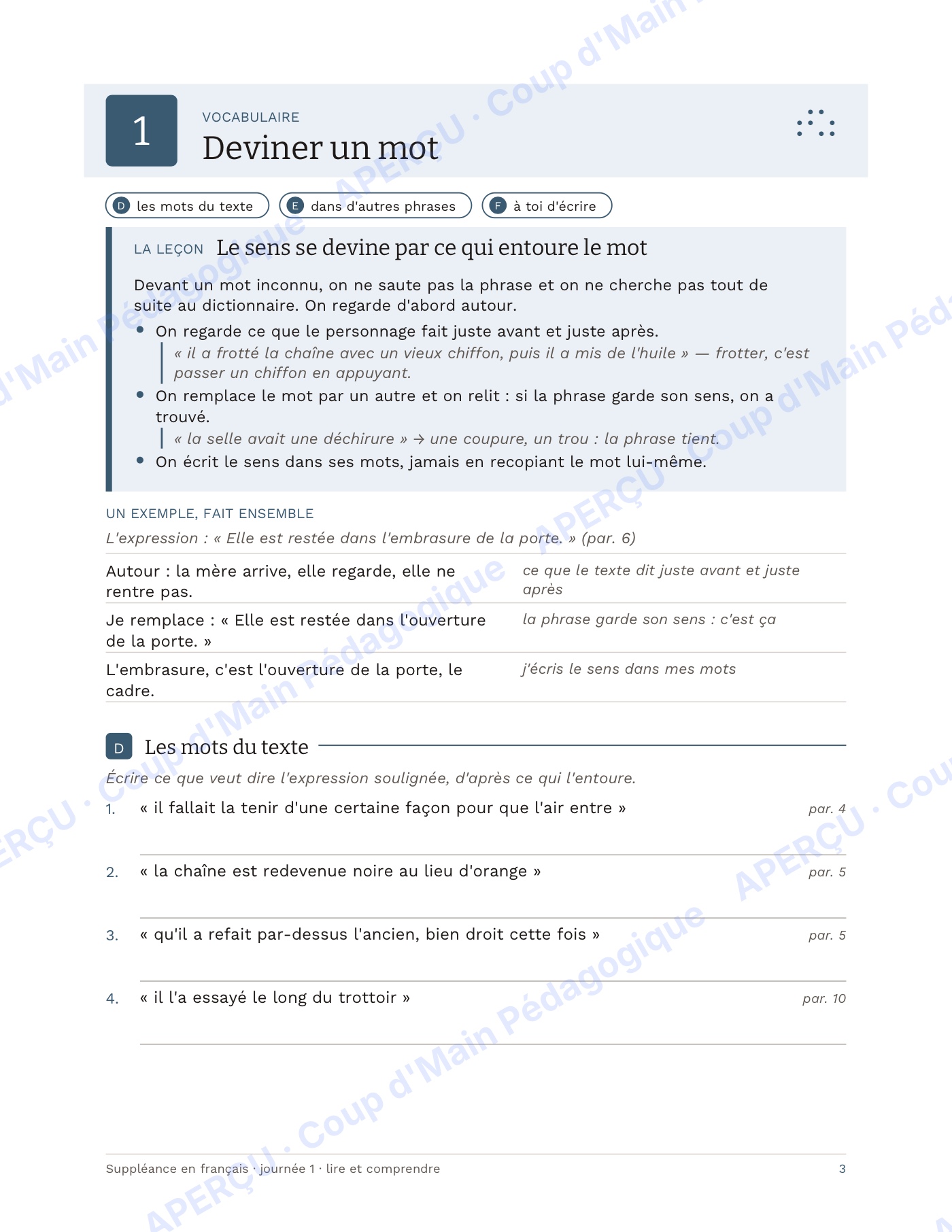 Page 3 — Suppléance en français — 6e-8e année, 5 journées
