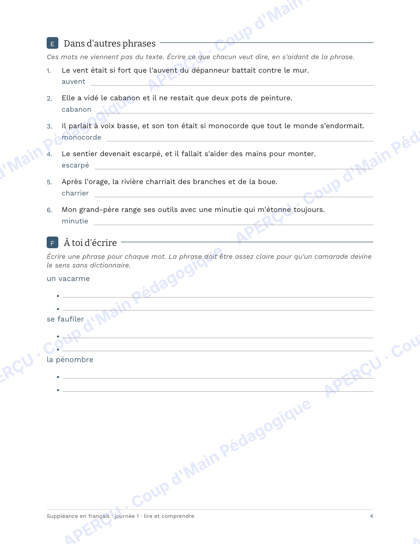 Page 4 — Suppléance en français — 6e-8e année, 5 journées