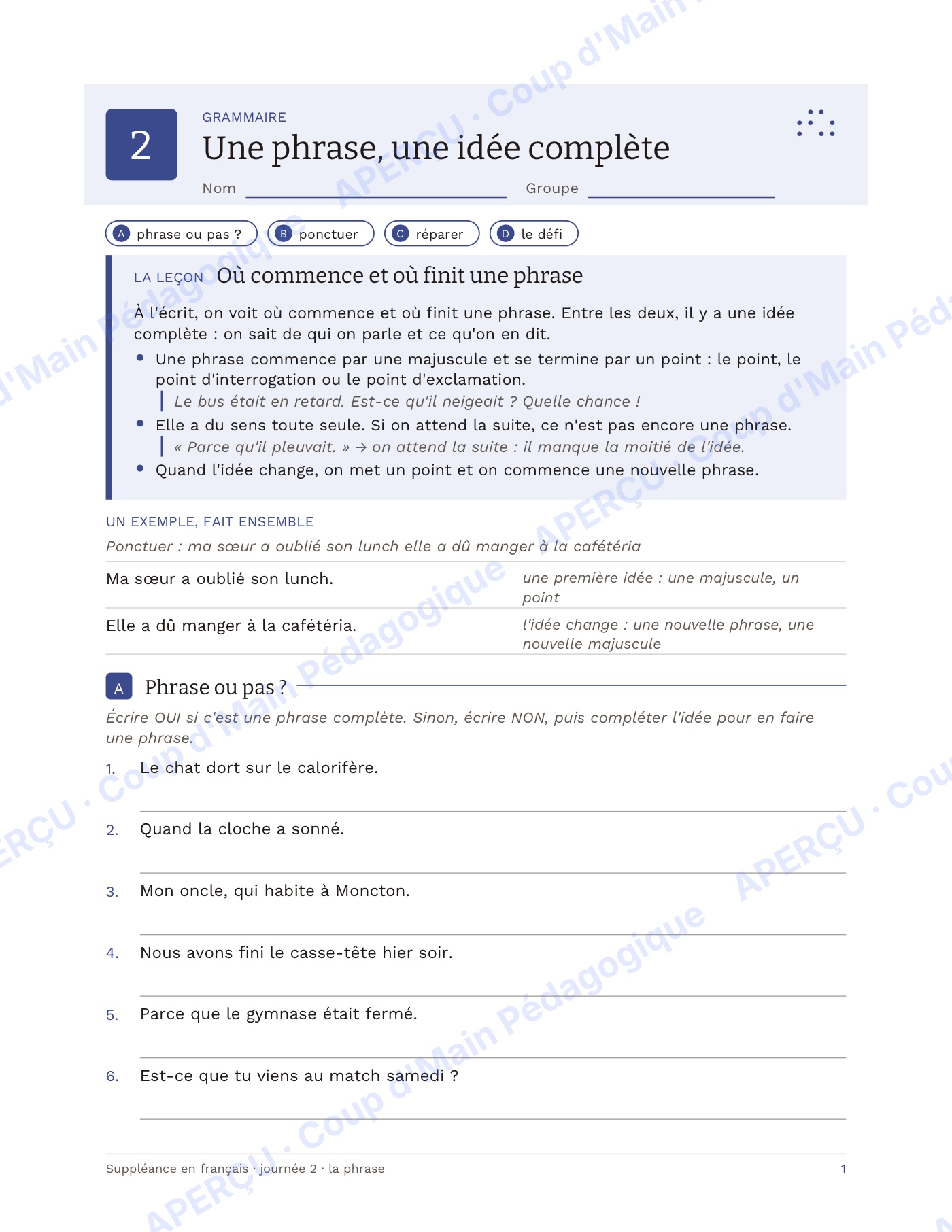 Page 5 — Suppléance en français — 6e-8e année, 5 journées
