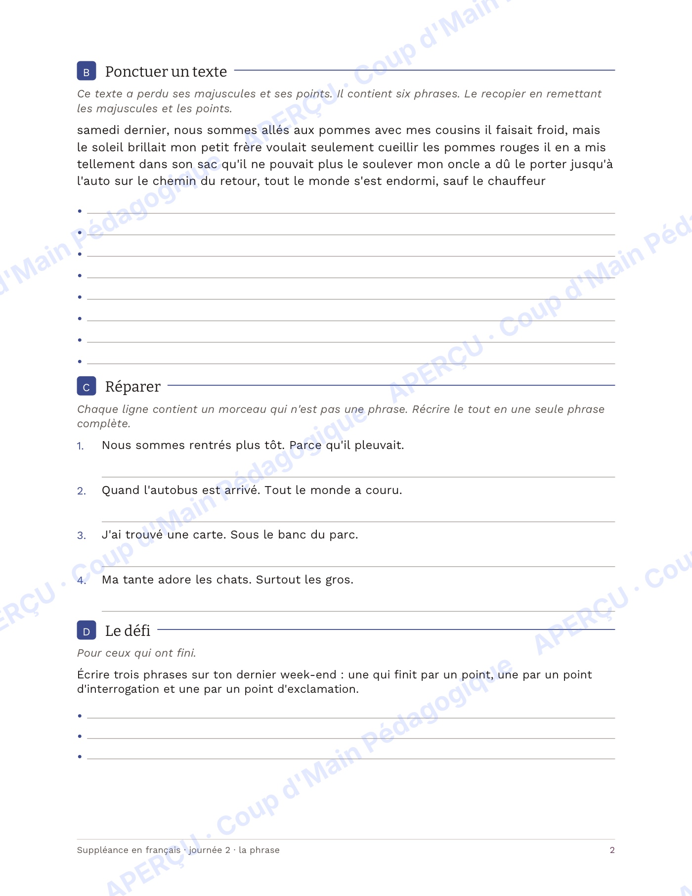 Page 6 — Suppléance en français — 6e-8e année, 5 journées