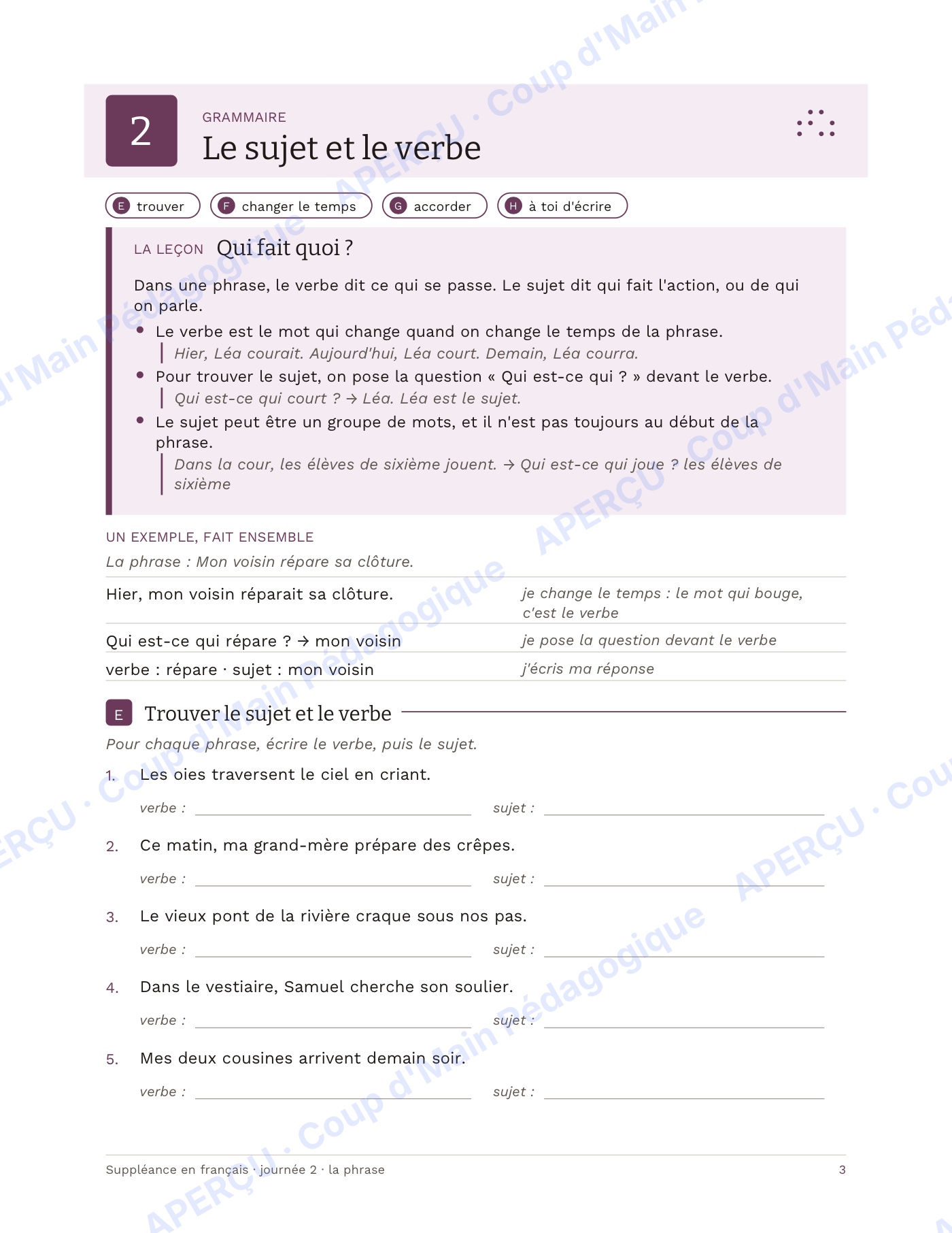 Page 7 — Suppléance en français — 6e-8e année, 5 journées