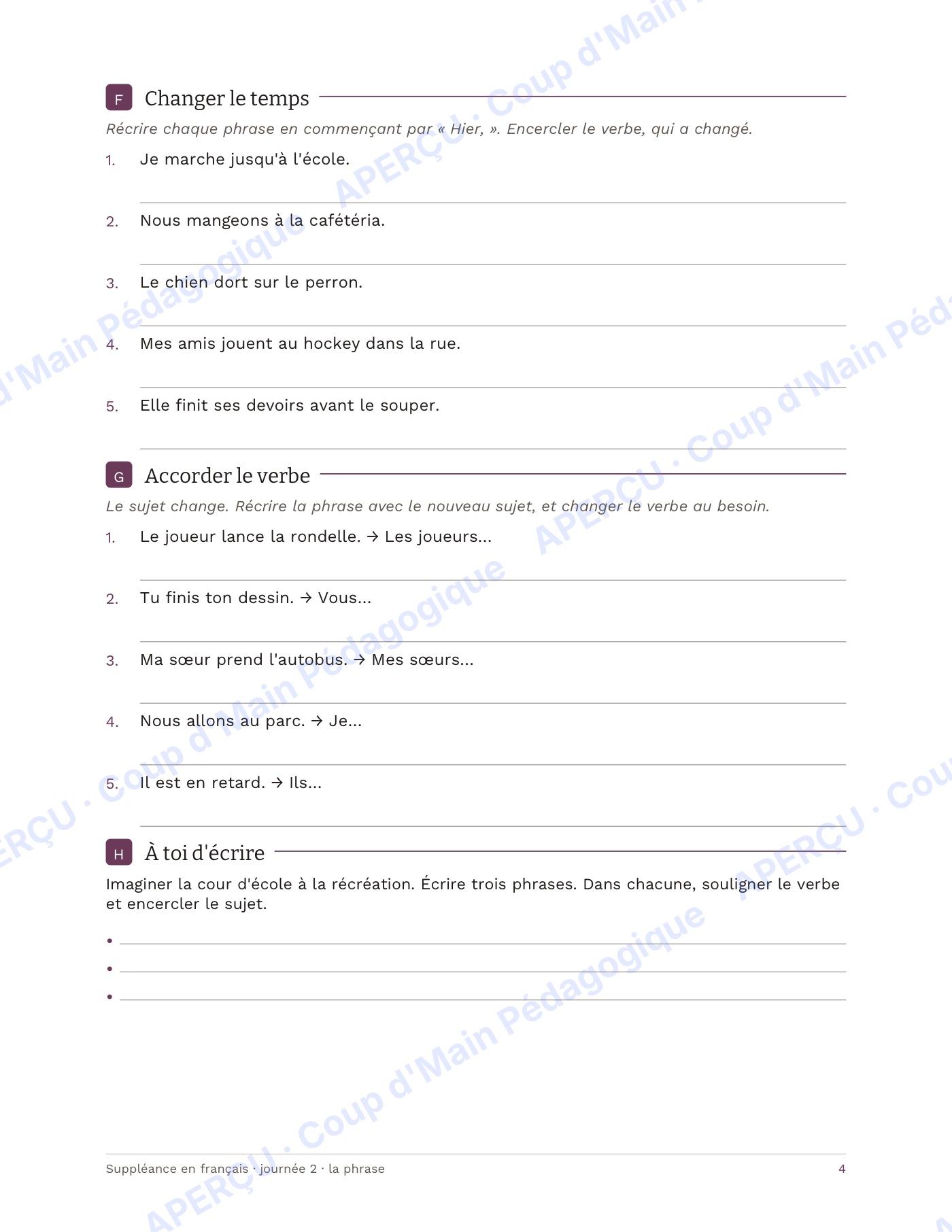 Page 8 — Suppléance en français — 6e-8e année, 5 journées