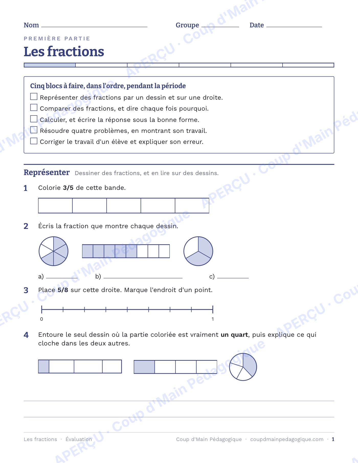Page 2 — Les fractions — 4e-5e année, unité complète