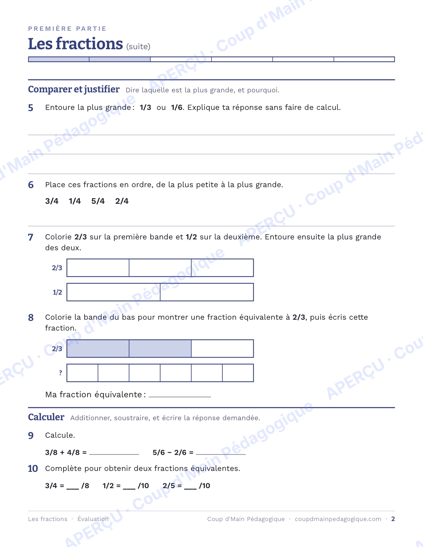 Page 3 — Les fractions — 4e-5e année, unité complète