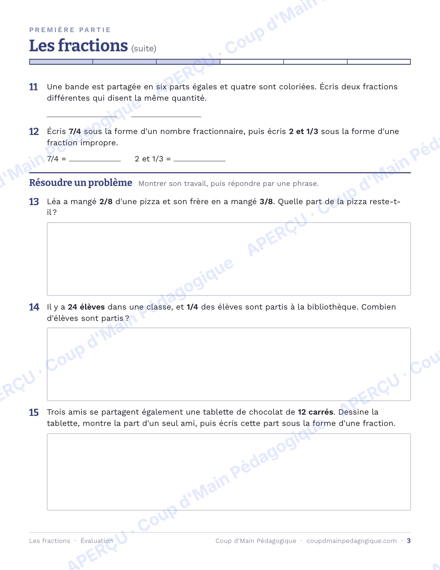 Page 4 — Les fractions — 4e-5e année, unité complète