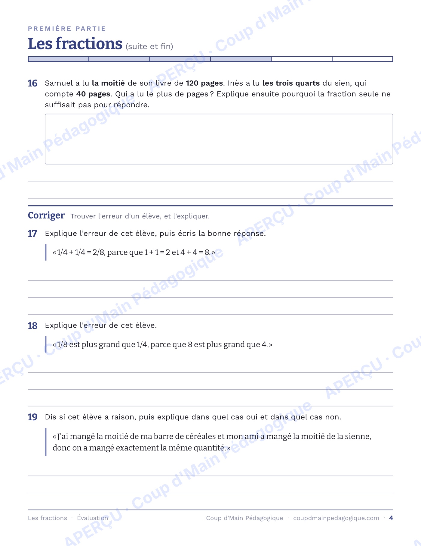 Page 5 — Les fractions — 4e-5e année, unité complète