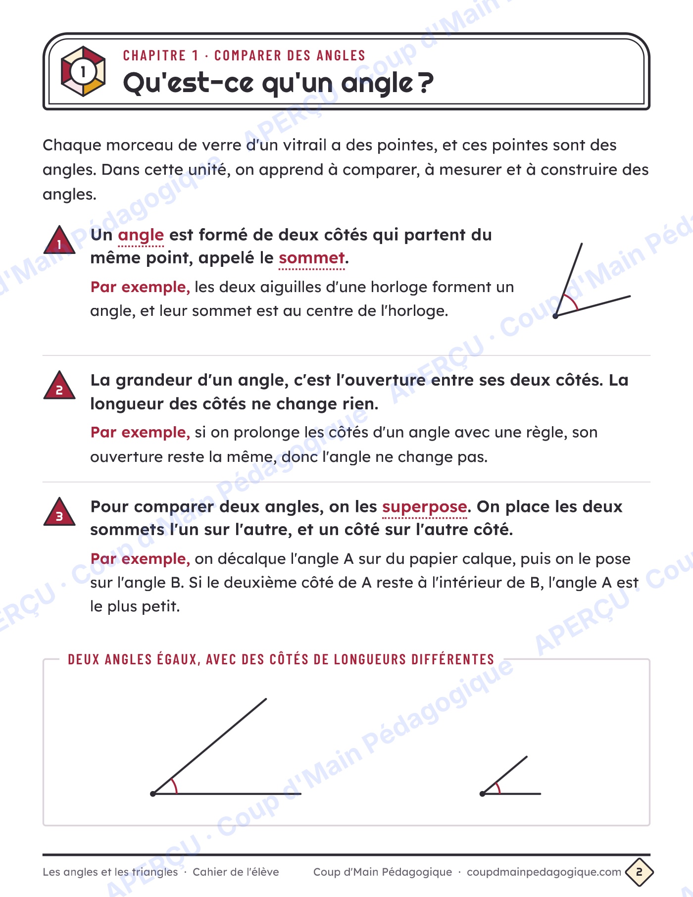 Page 2 — Angles et triangles — 5e-6e année, unité complète
