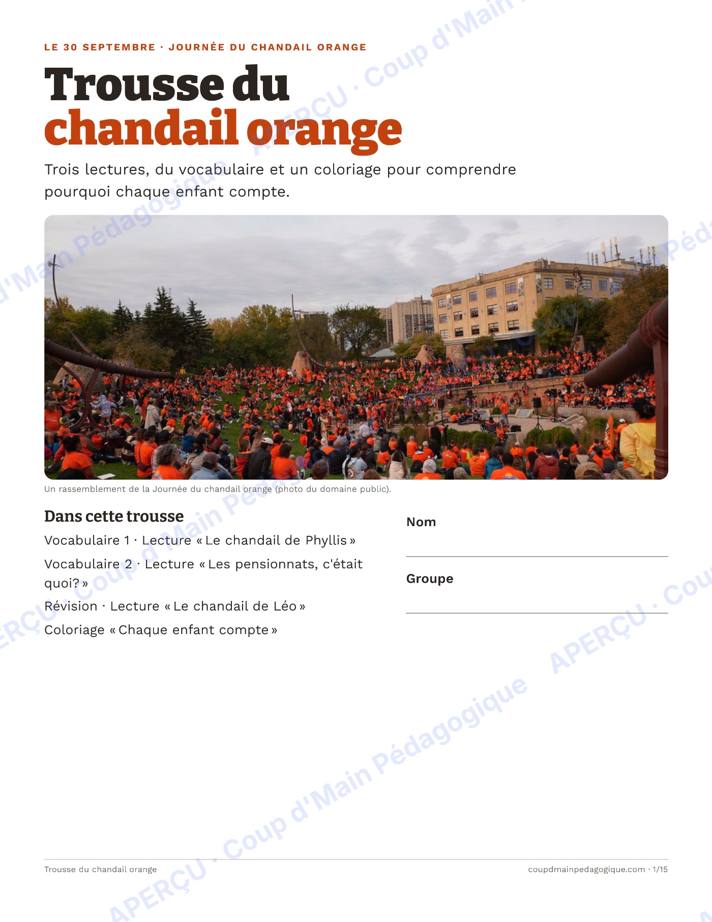 Page 1 — La Journée du chandail orange — 4e-7e année