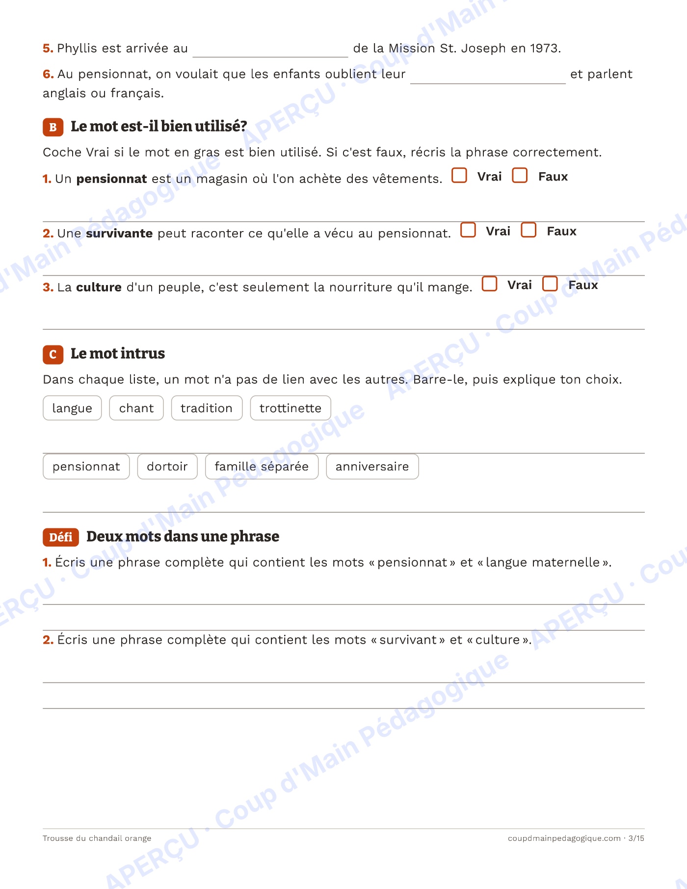 Page 3 — La Journée du chandail orange — 4e-7e année