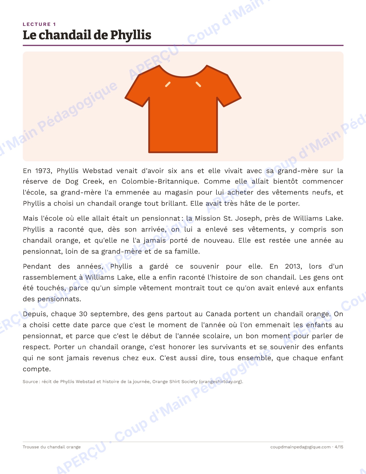 Page 4 — La Journée du chandail orange — 4e-7e année
