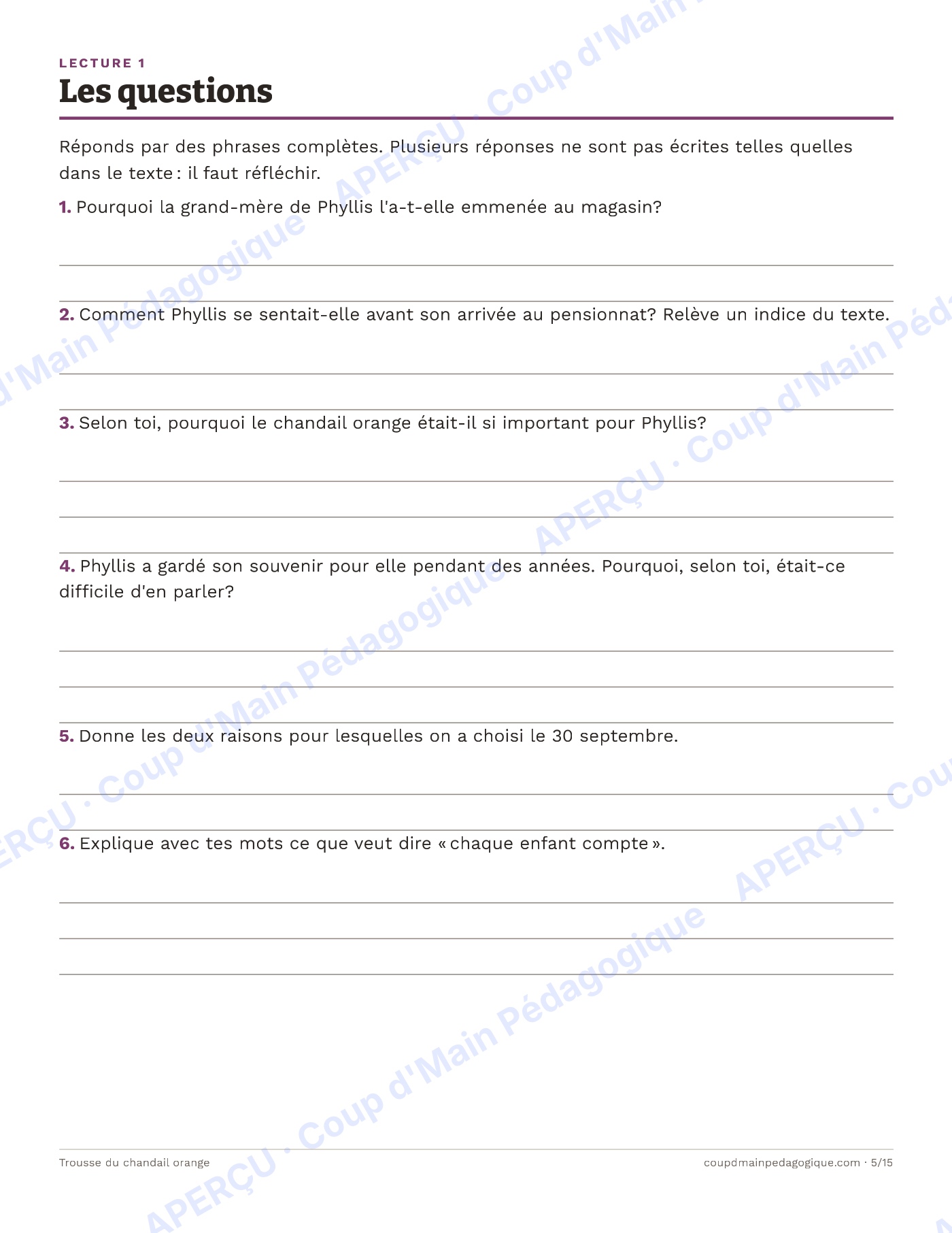 Page 5 — La Journée du chandail orange — 4e-7e année