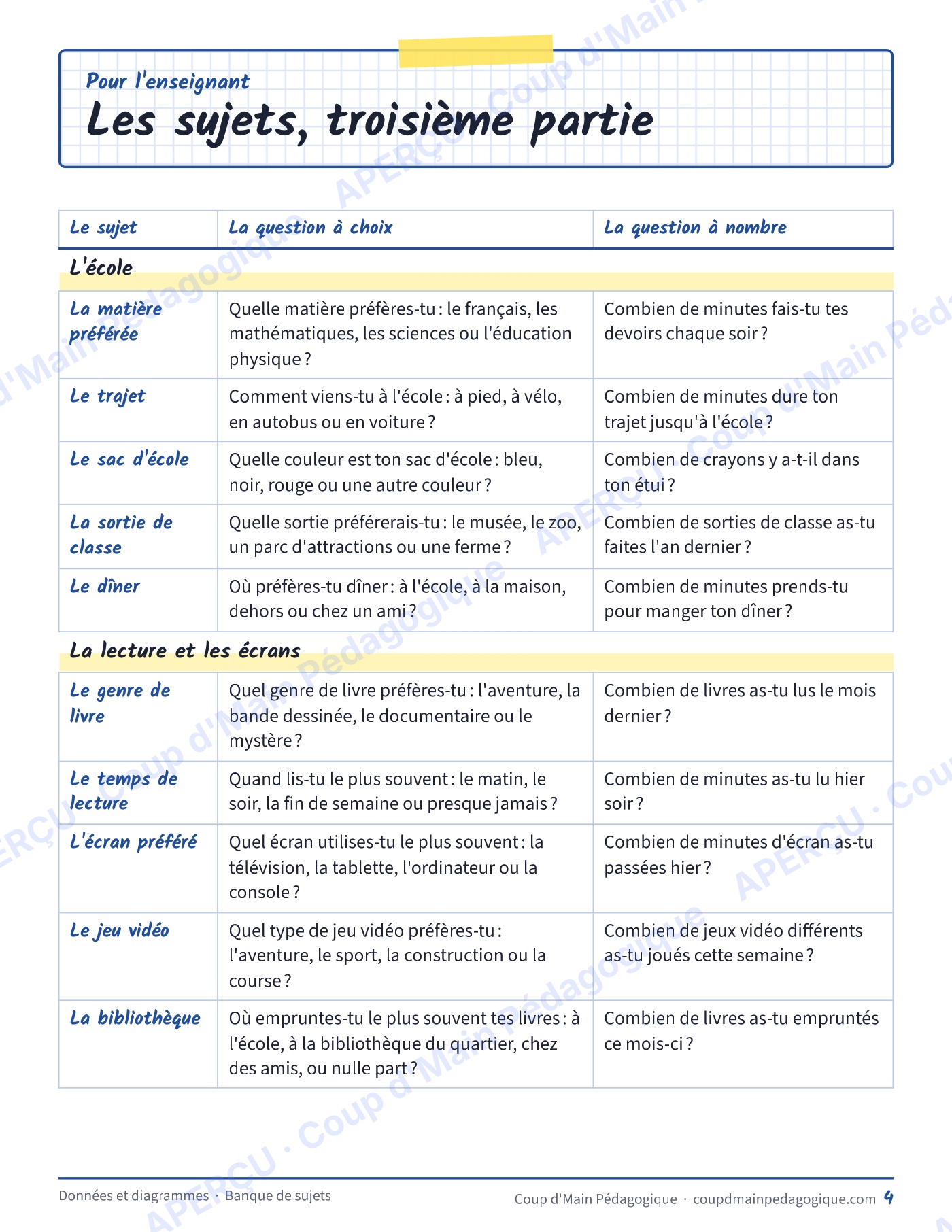 Page 5 — Données et diagrammes — 5e-6e, unité complète