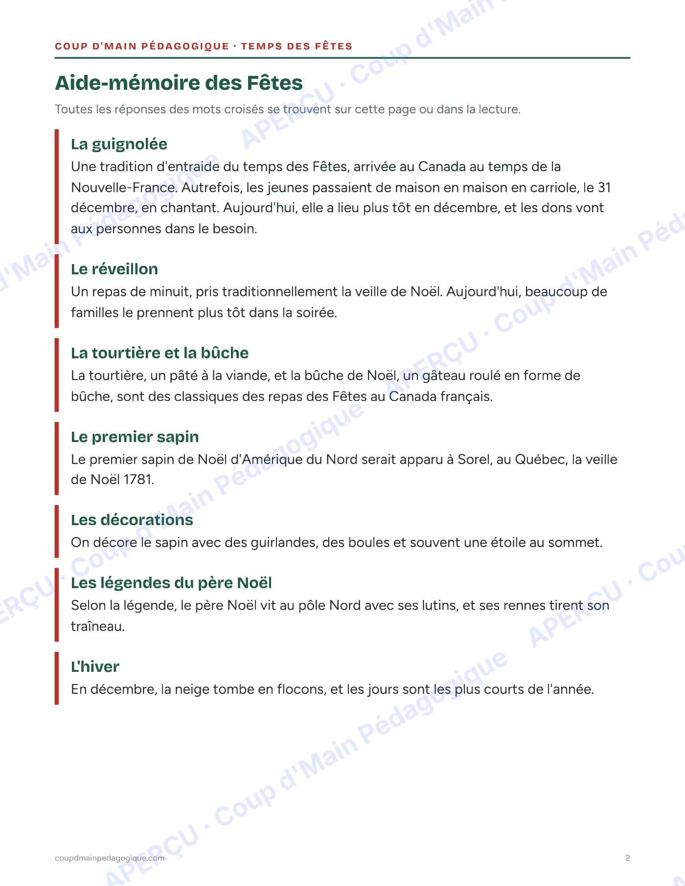 Page 2 — Trousse du temps des Fêtes — 4e-8e année