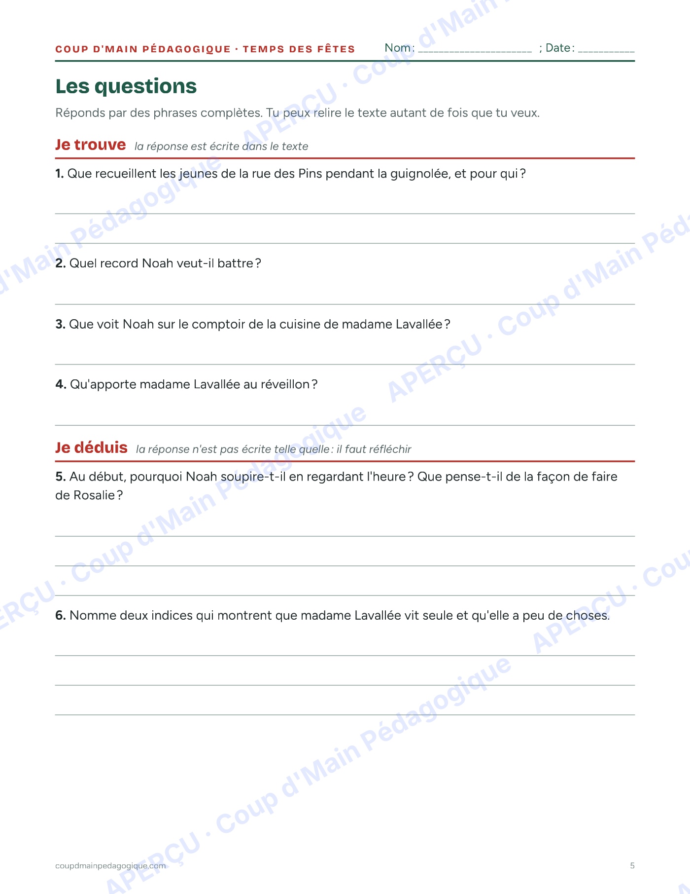 Page 5 — Trousse du temps des Fêtes — 4e-8e année
