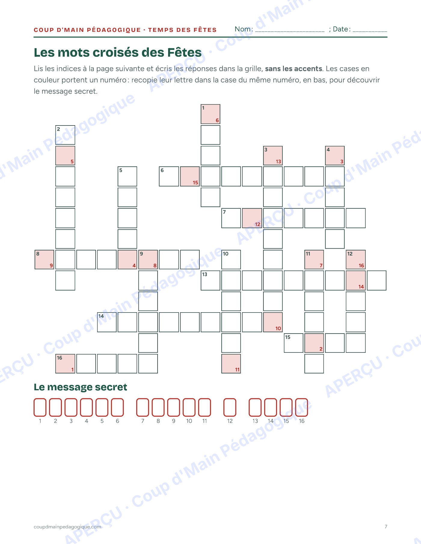 Page 7 — Trousse du temps des Fêtes — 4e-8e année