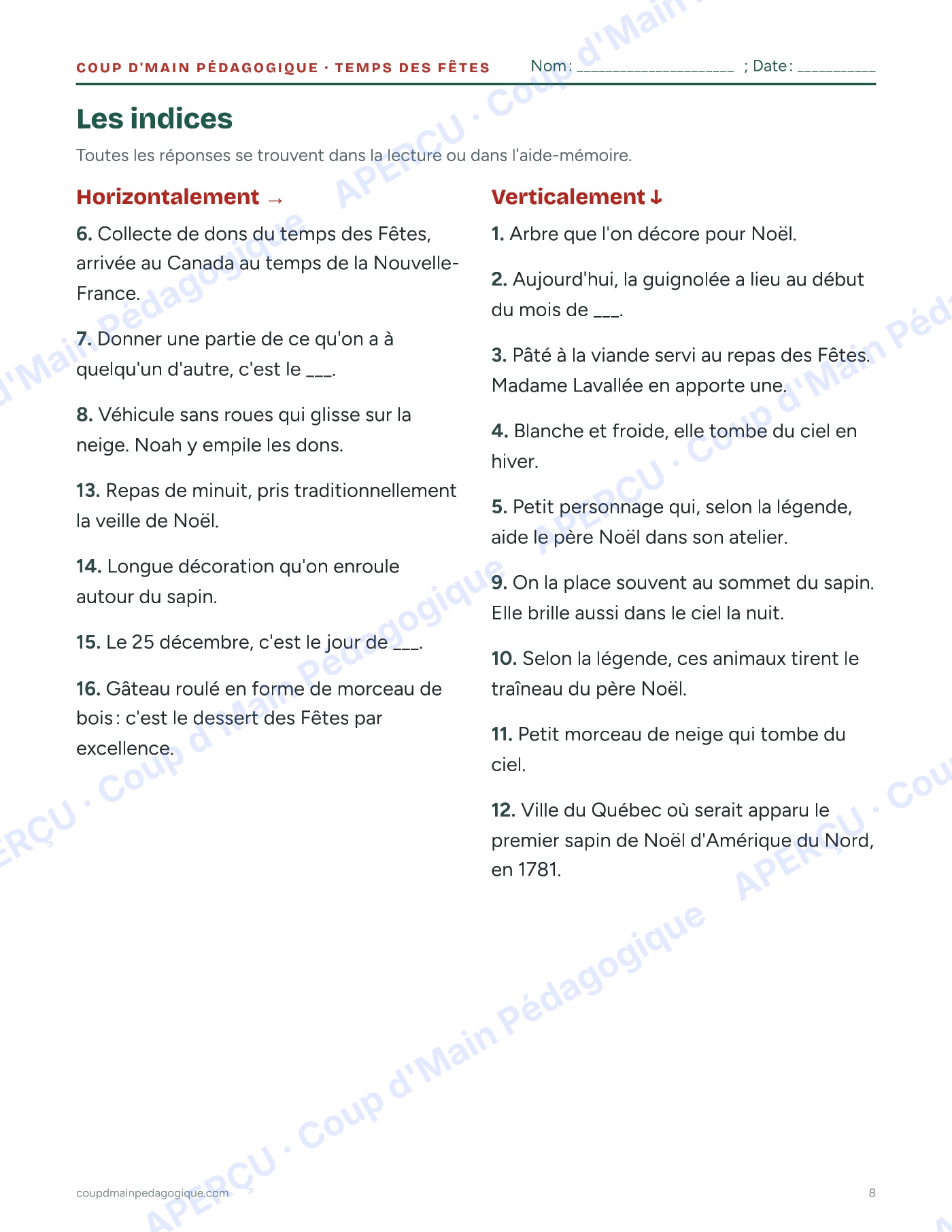 Page 8 — Trousse du temps des Fêtes — 4e-8e année