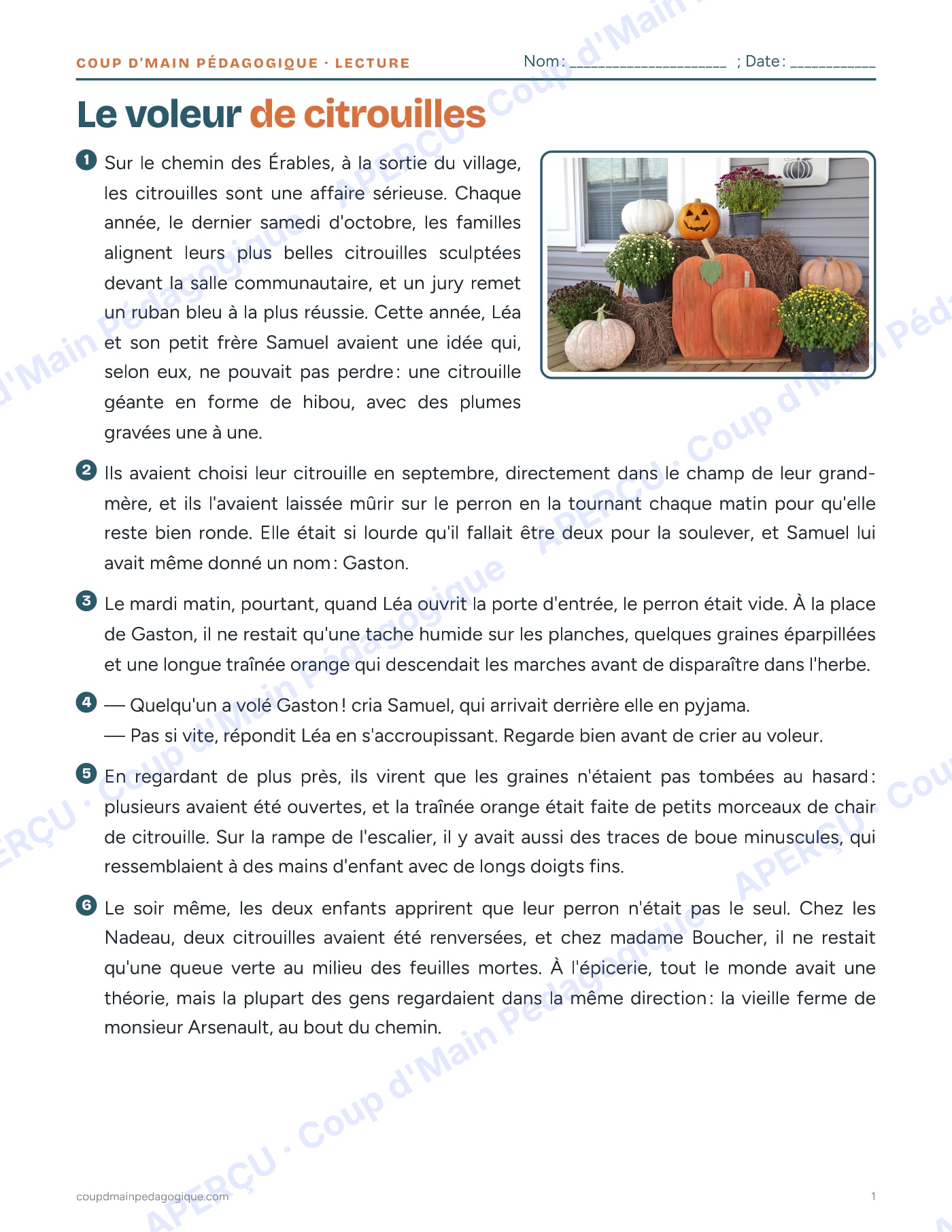 Page 1 — Le voleur de citrouilles — 4e-8e année, lecture