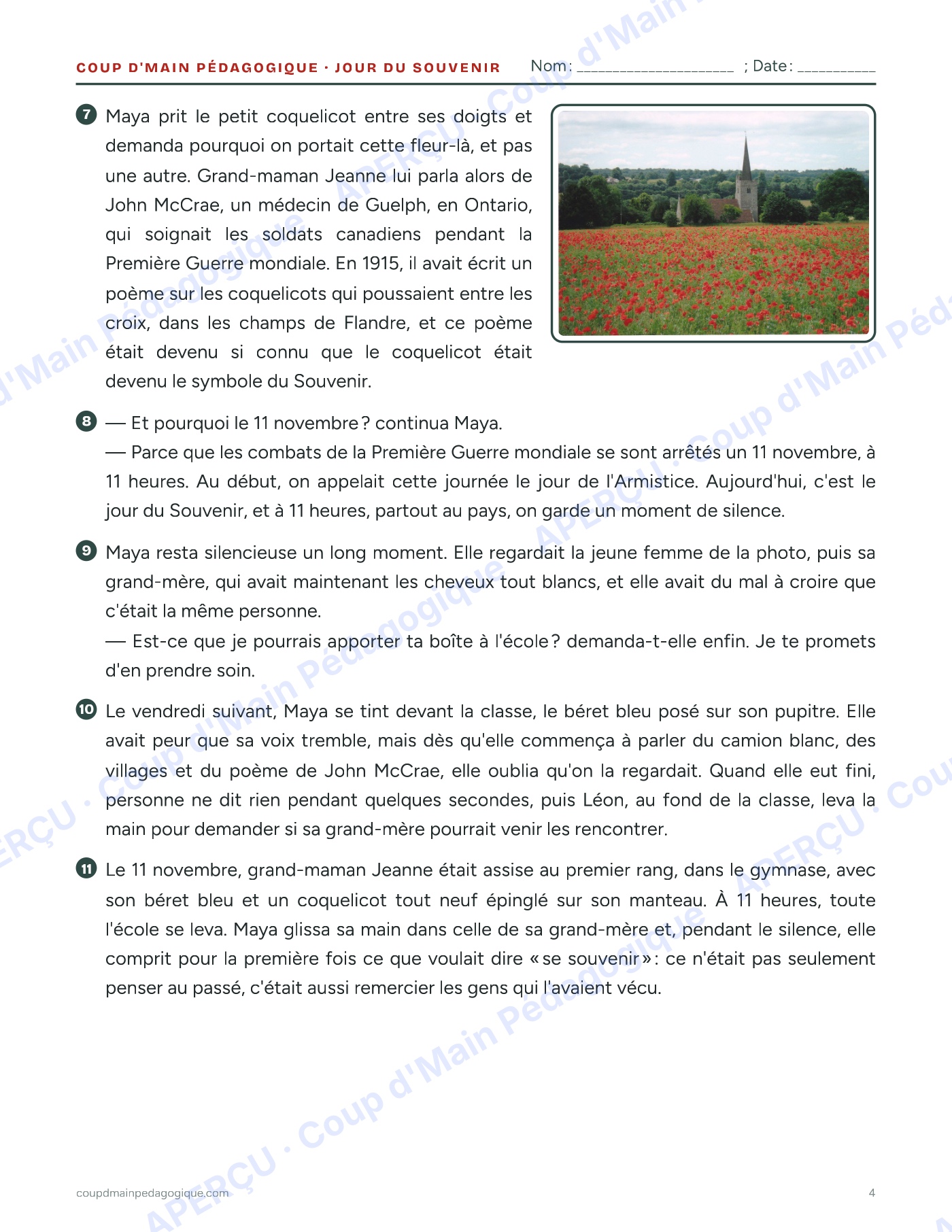 Page 4 — Le jour du Souvenir — 4e-9e année, trousse