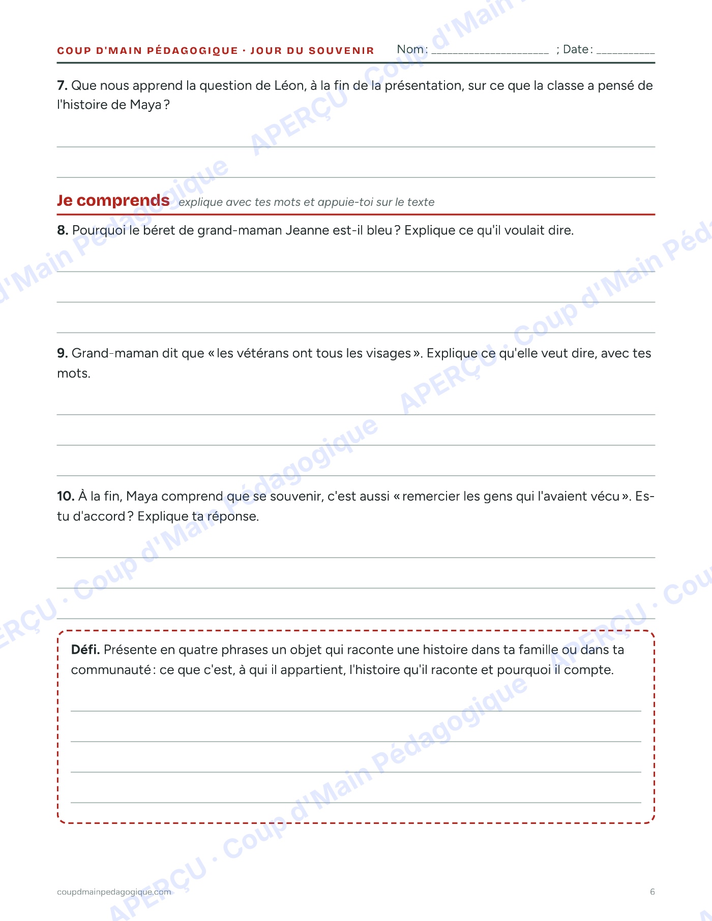Page 6 — Le jour du Souvenir — 4e-9e année, trousse