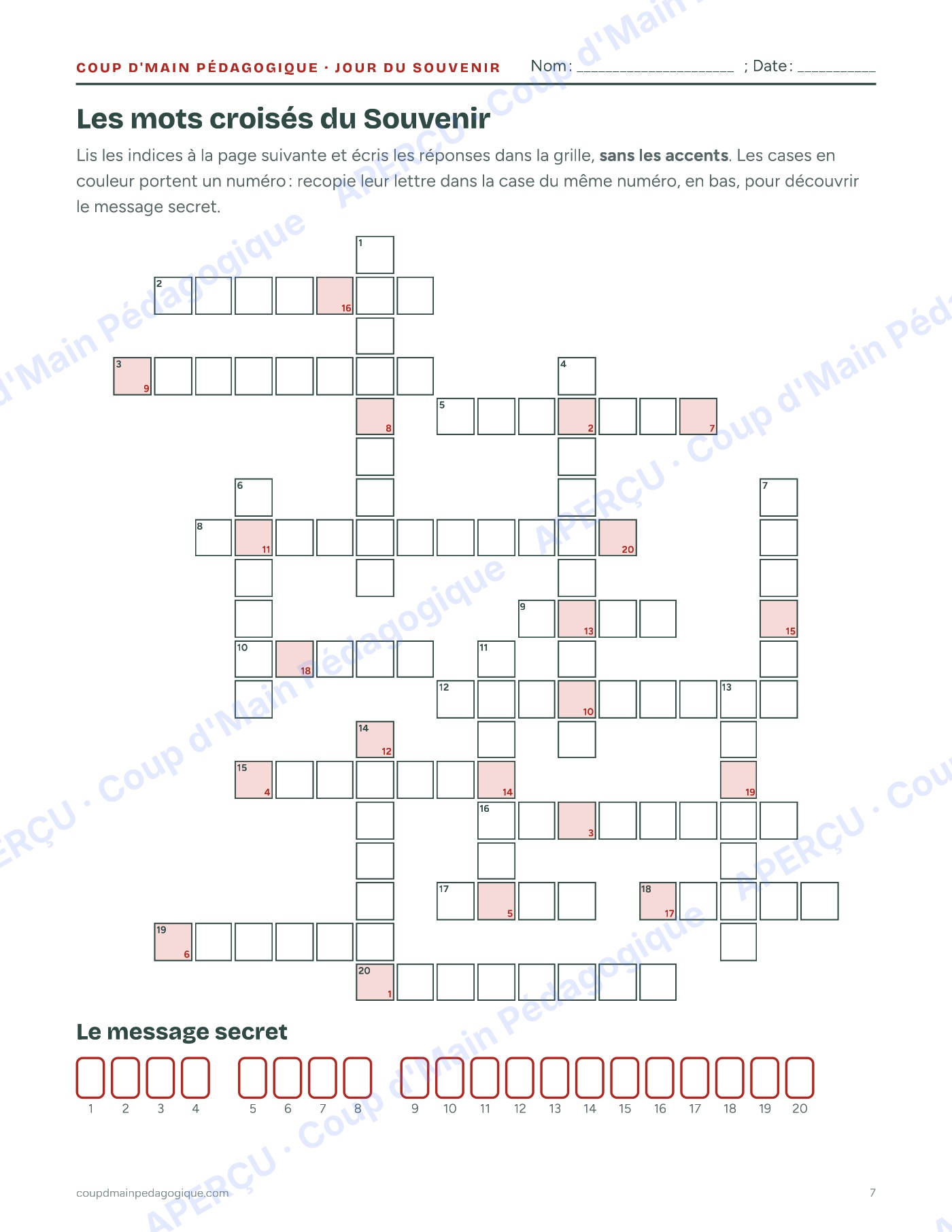 Page 7 — Le jour du Souvenir — 4e-9e année, trousse