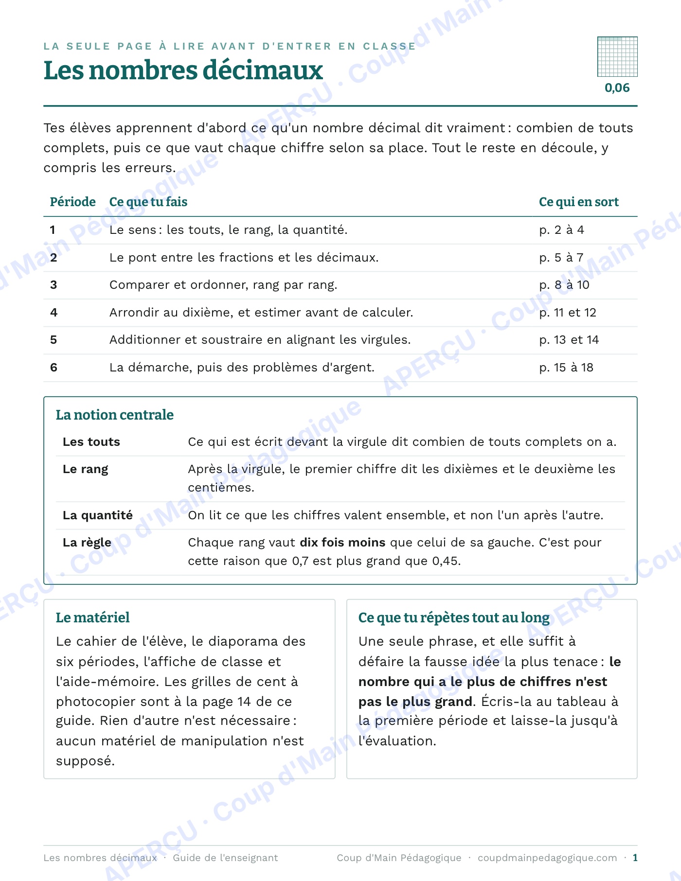 Page 2 — Les nombres décimaux — 5e-6e année, unité complète
