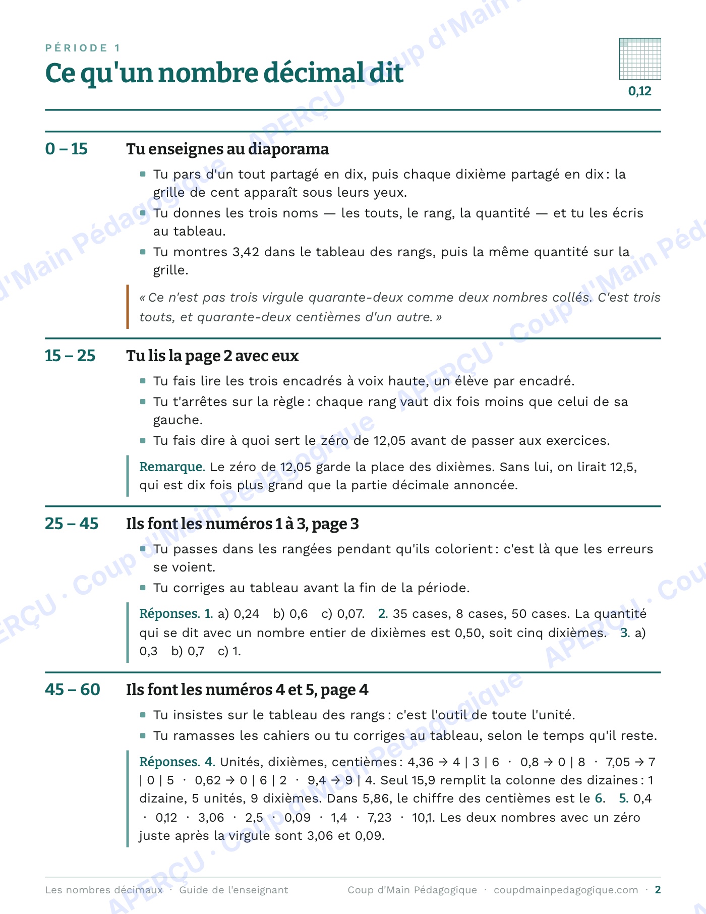 Page 3 — Les nombres décimaux — 5e-6e année, unité complète