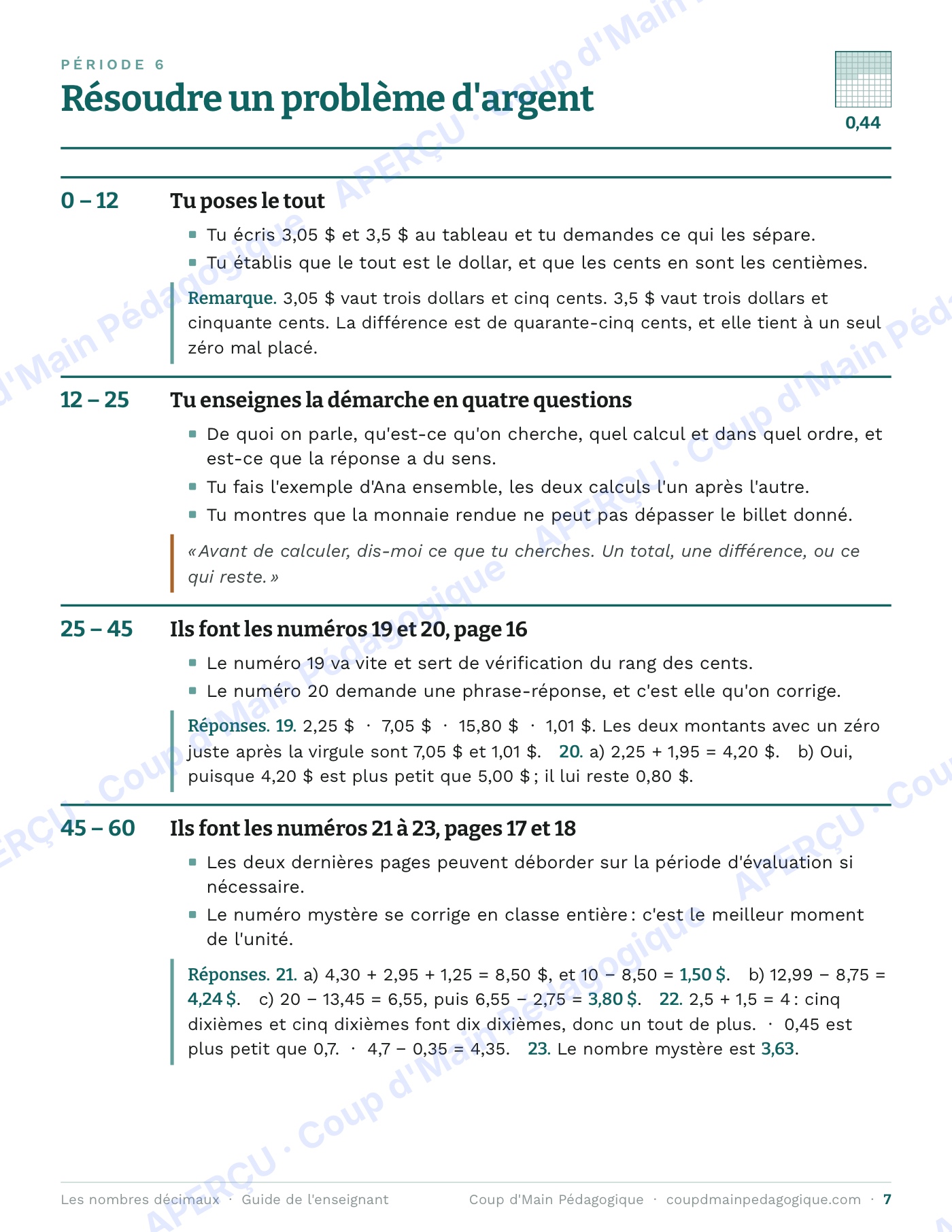 Page 8 — Les nombres décimaux — 5e-6e année, unité complète