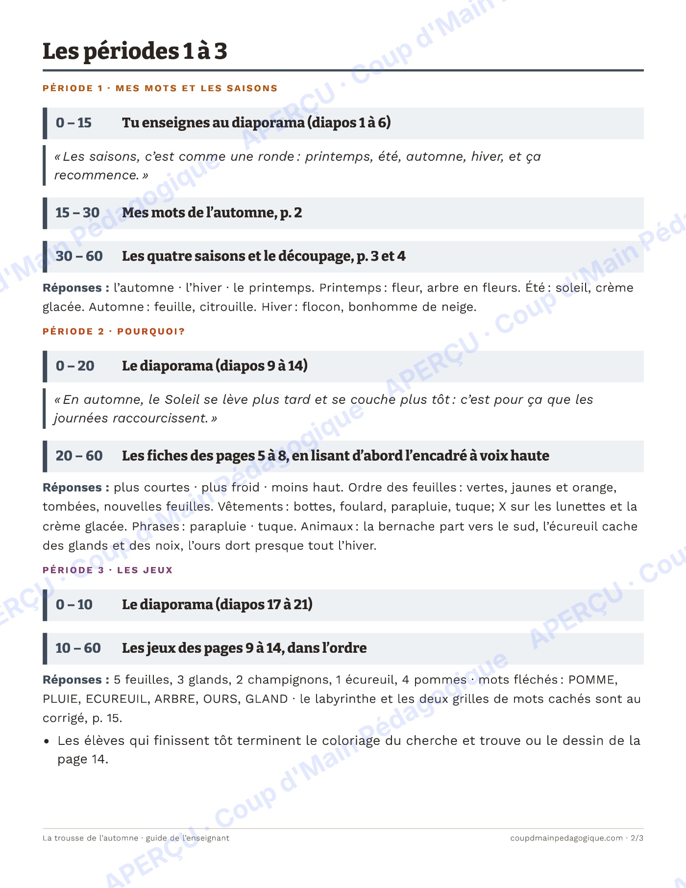 Page 2 — Les saisons et l'automne — 1re-2e année, sciences