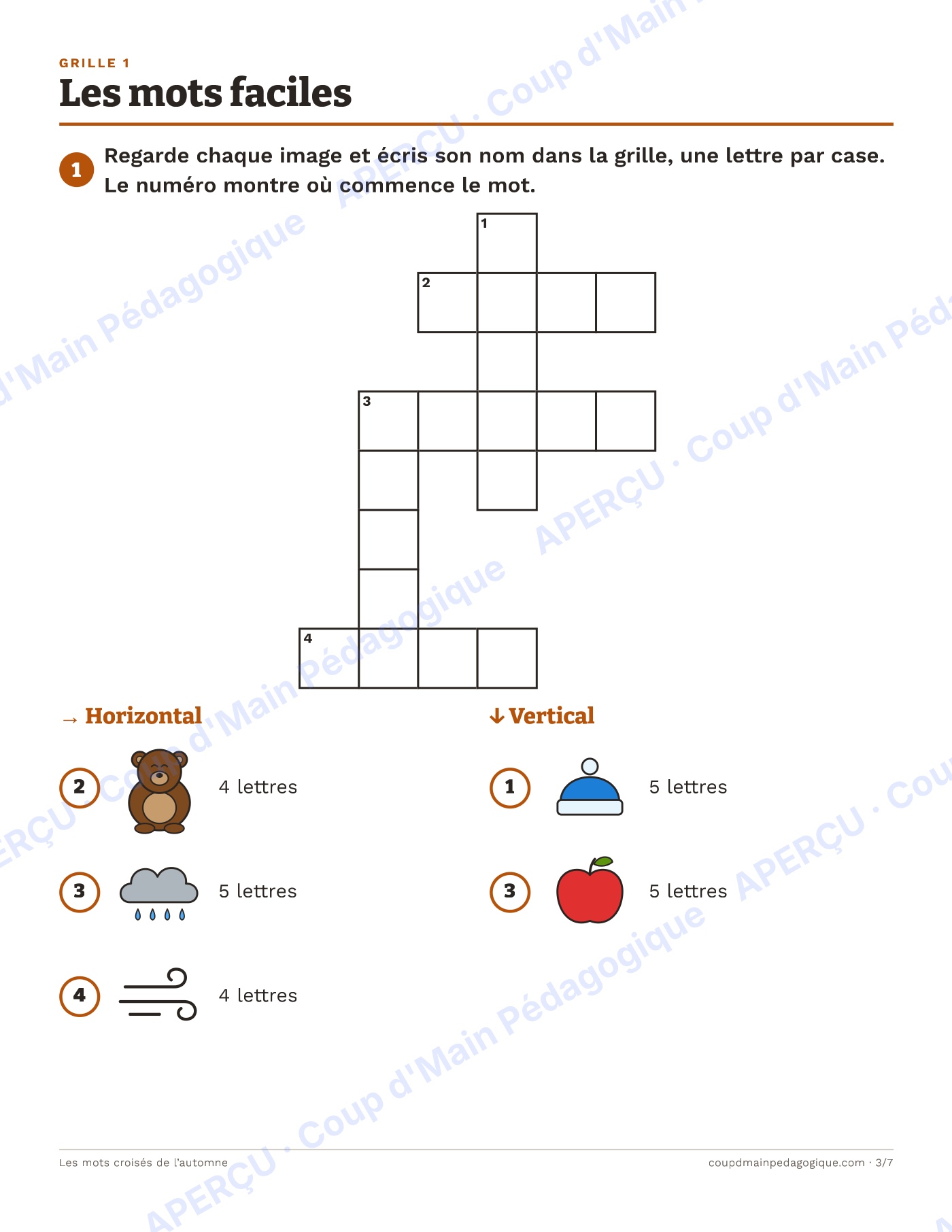 Page 3 — Les mots croisés de l'automne — 1re-3e année