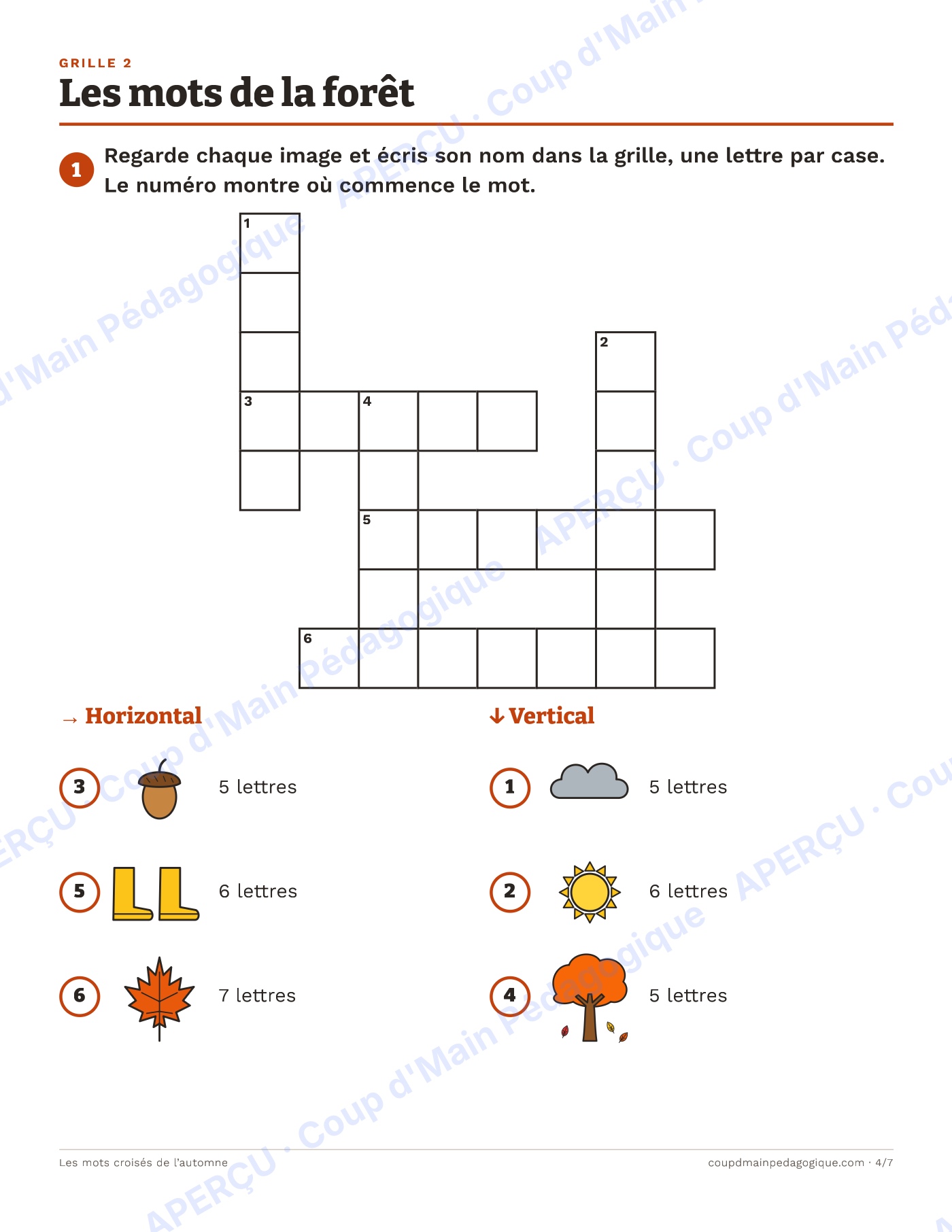 Page 4 — Les mots croisés de l'automne — 1re-3e année
