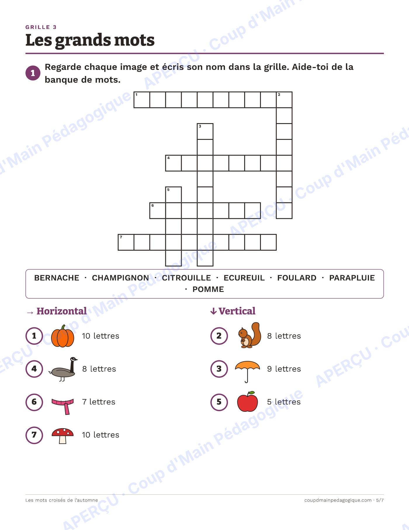 Page 5 — Les mots croisés de l'automne — 1re-3e année