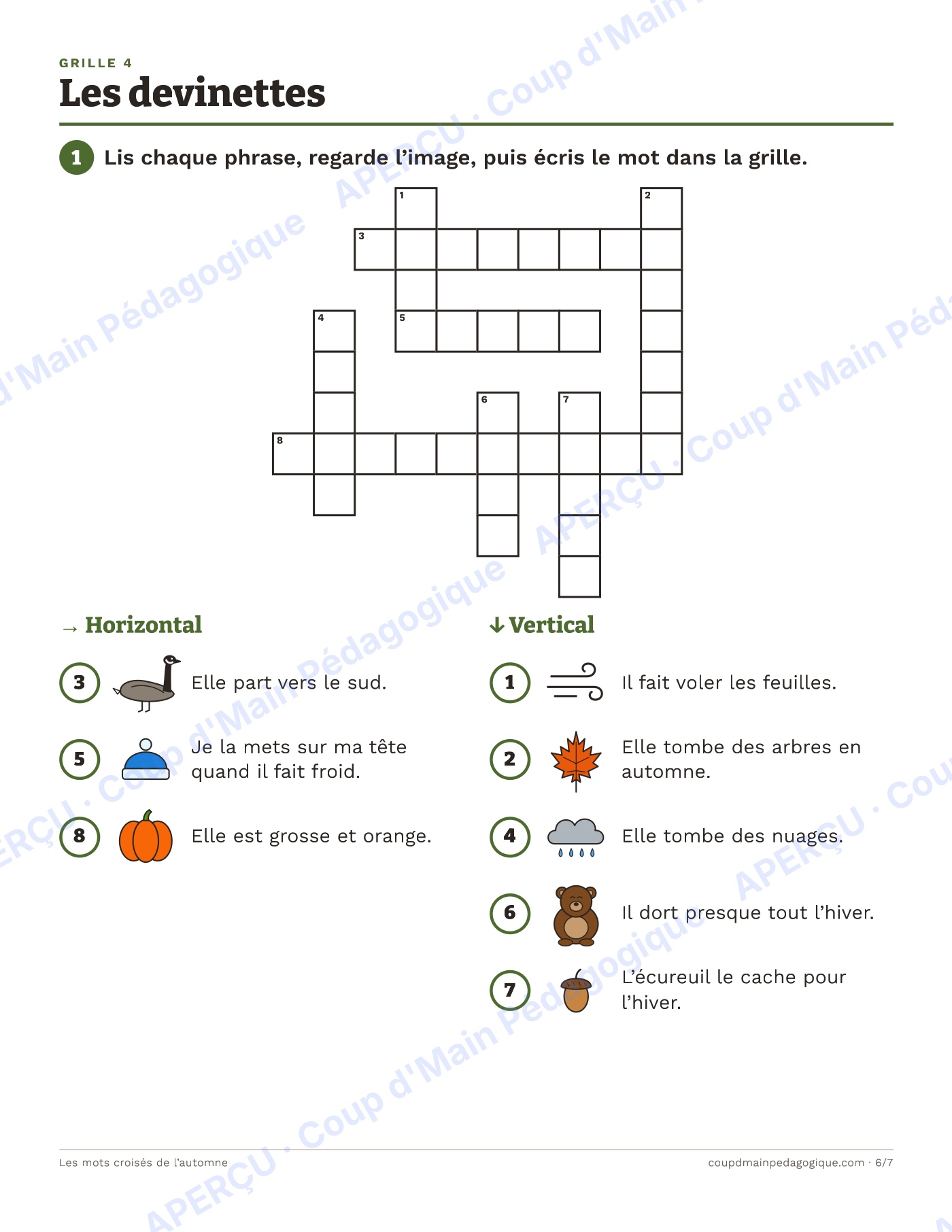 Page 6 — Les mots croisés de l'automne — 1re-3e année