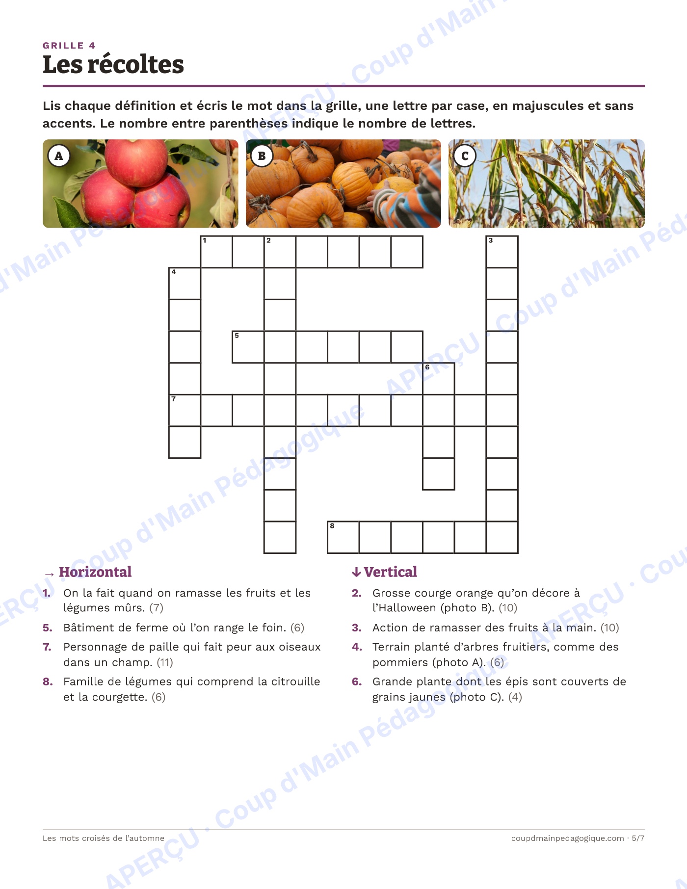 Page 5 — Les mots croisés de l'automne — 4e-6e année