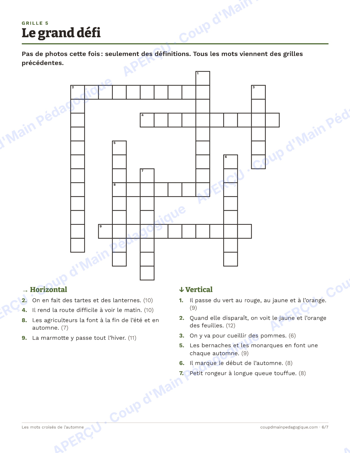 Page 6 — Les mots croisés de l'automne — 4e-6e année